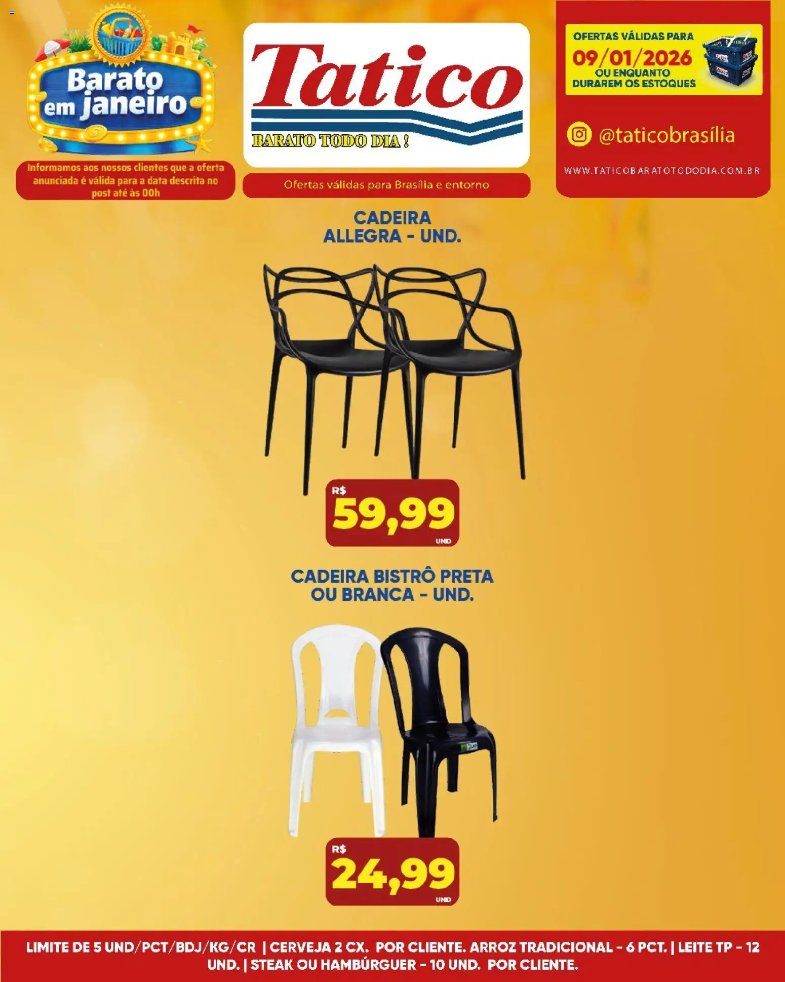 Tatico Folheto - válido de 09.01.2026 | Página: 16 | Produtos: Cadeira, Leite, Arroz, Hambúrguer