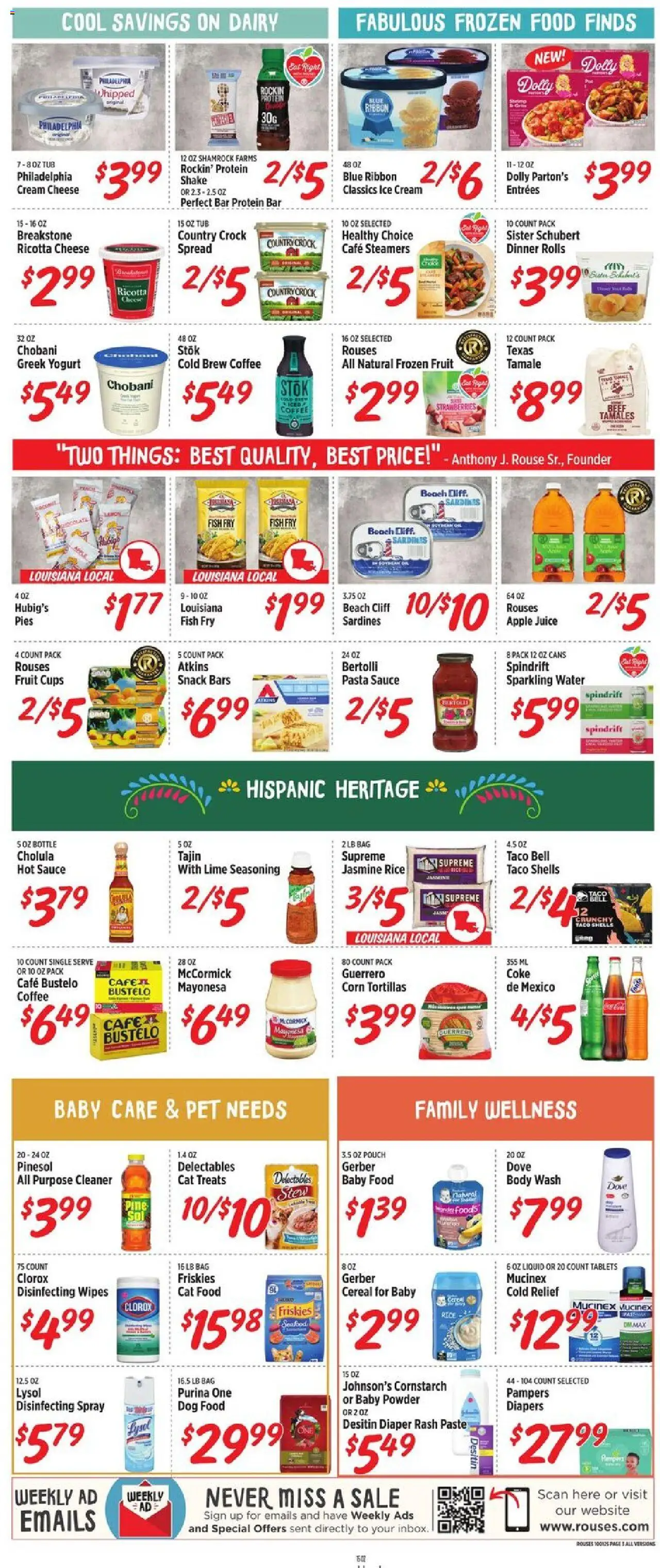 Rouses Weekly Ad - valid from 01.10.2025 | Page: 6 | Products: Cheese, Juice, Ice cream, Seafood