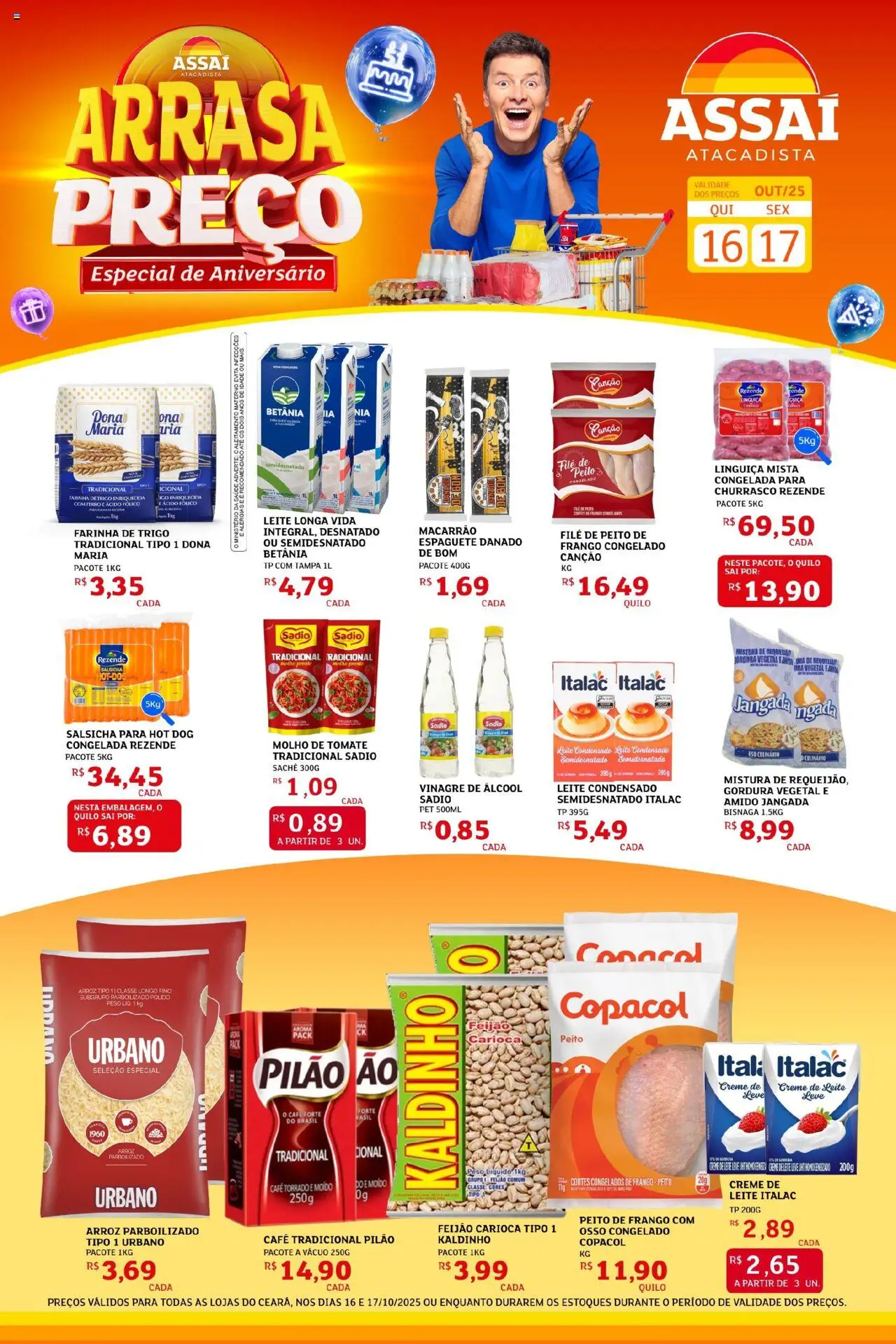 Assaí Atacadista Folheto - válido de 16.10.2025 | Página: 1 | Produtos: Espaguete, Vinagre, Arroz, Creme de leite