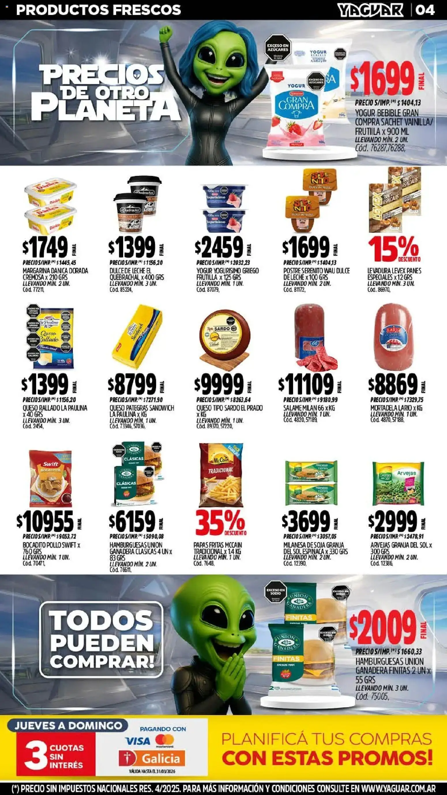 Yaguar - Oferta Semanal San Juan │ válido desde el 02.03.2026 | Página: 4 | Productos: Pollo, Arvejas, Espinaca, Papas fritas