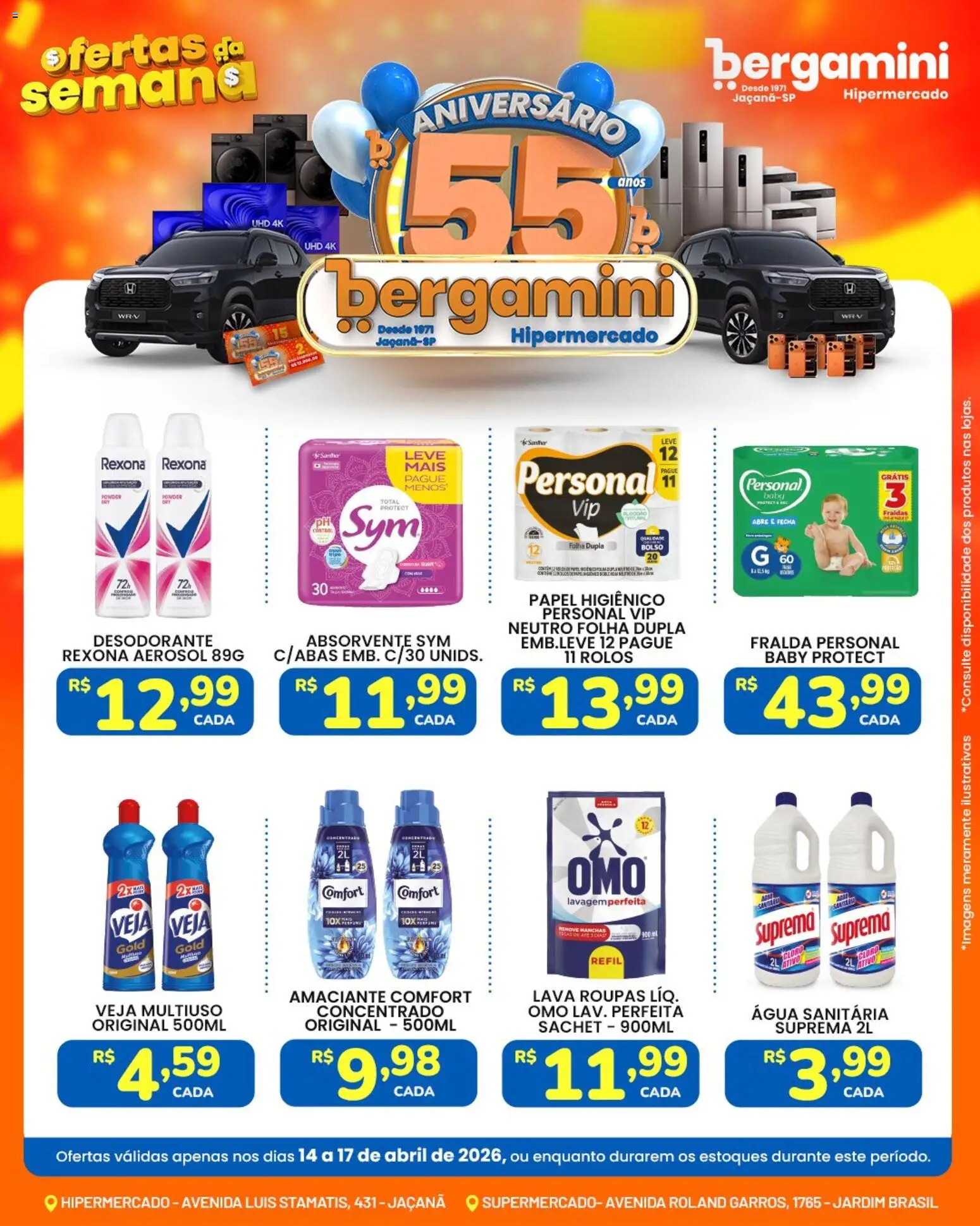 Supermercado Bergamini Folheto - válido de 14.04.2026 | Página: 7 | Produtos: Cloro, Rexona, Absorvente, Amaciante