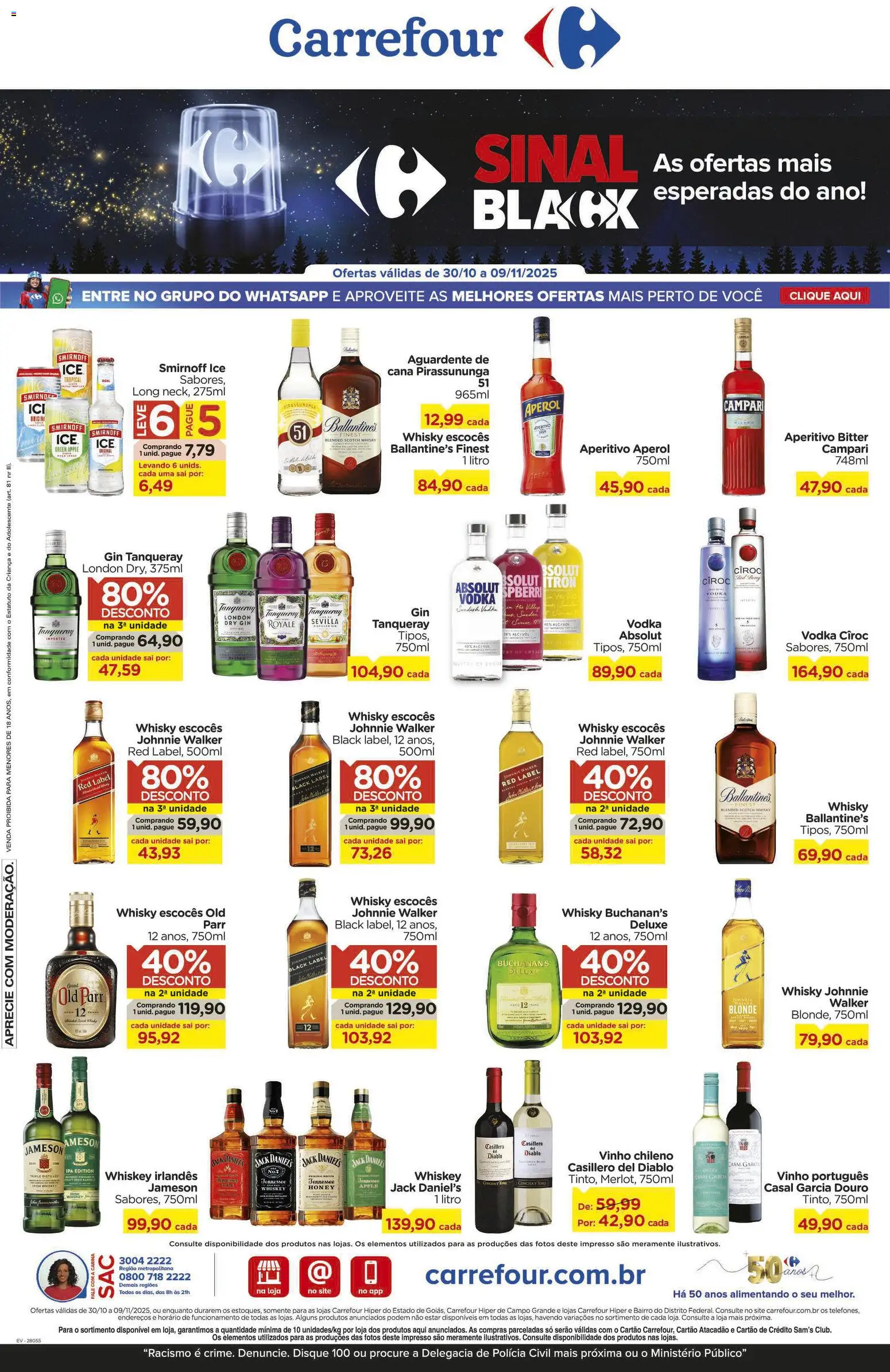 Carrefour Bairro Folheto - válido de 30.10.2025 | Página: 1 | Produtos: Whisky, Vinho, Gin, Campari