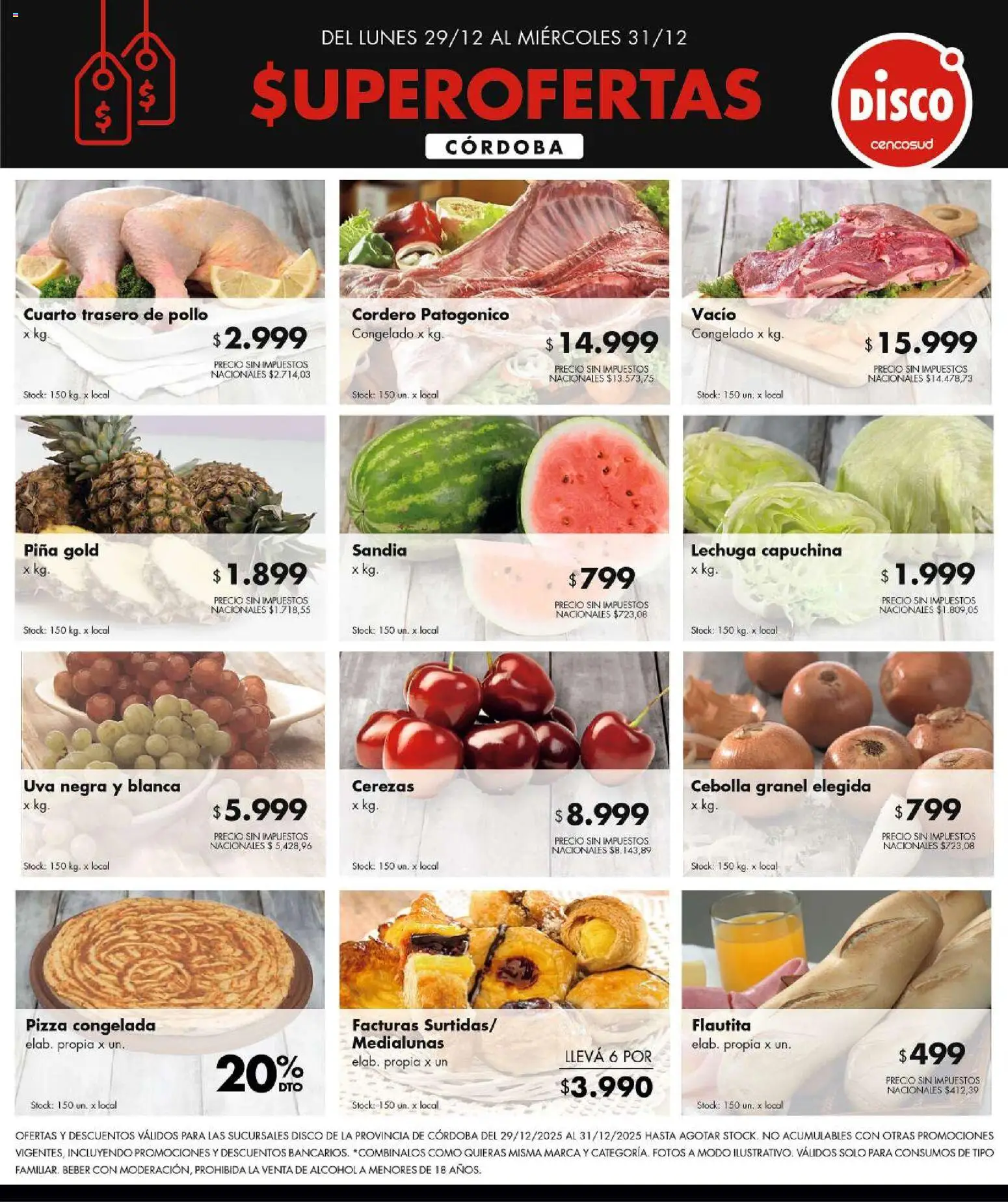 Disco - FERIA DE FRESCOS CÓRDOBA │ válido desde el 28.12.2025 | Página: 1 | Productos: Cebolla, Lechuga, Uva, Piña