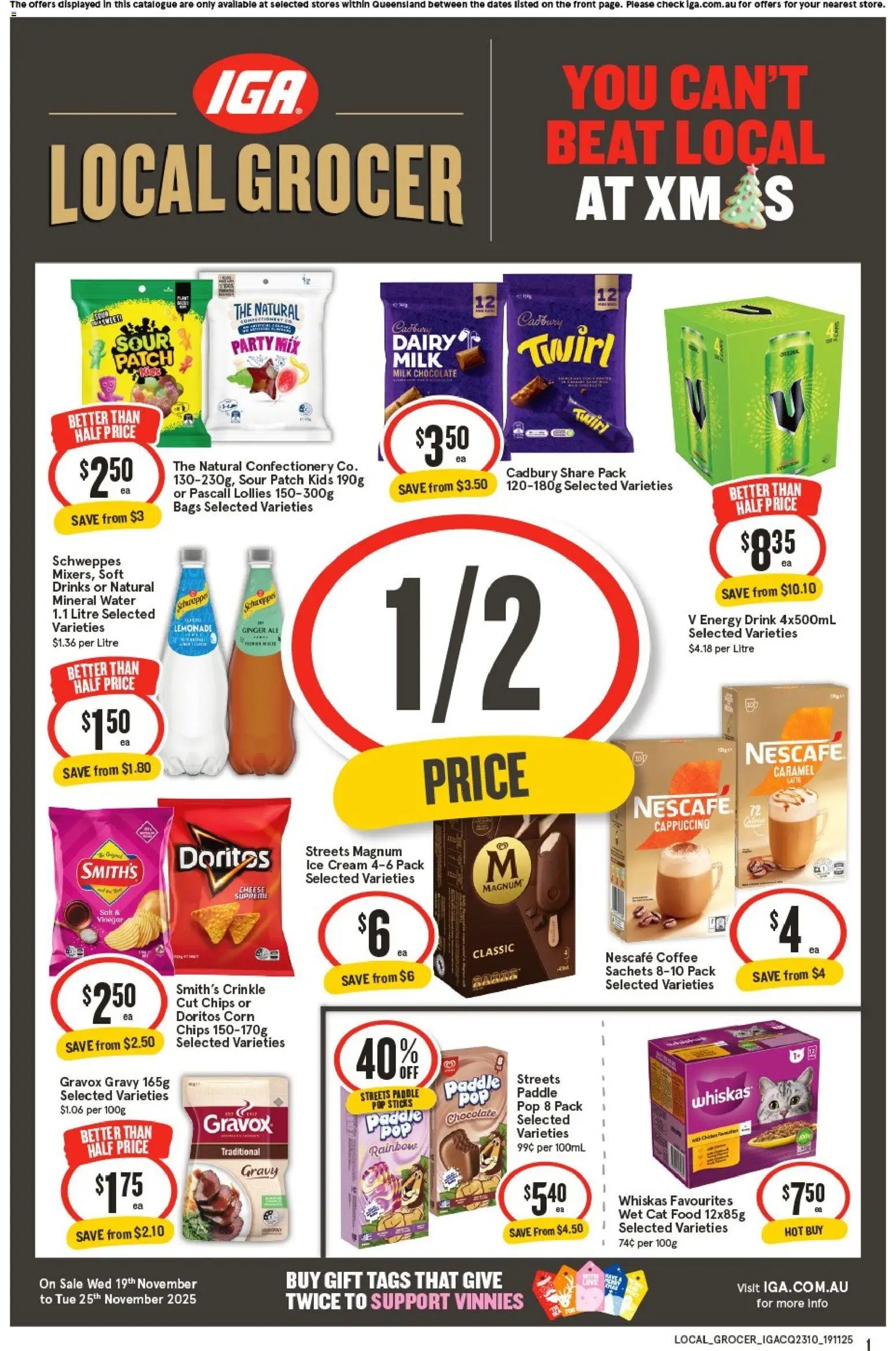 IGA catalogue - valid from 19.11.2025 | Page: 1 | Products: Chocolate, Lollies, Cream, Water