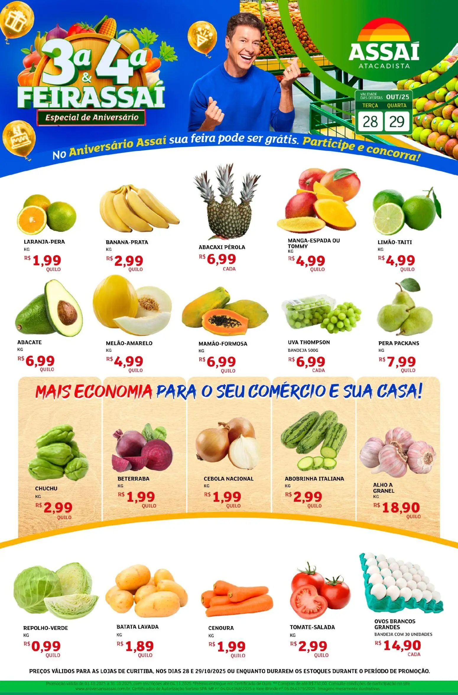 Assaí Atacadista Folheto - válido de 28.10.2025 | Página: 1 | Produtos: Chuchu, Cebola, Ovos, Bandeja