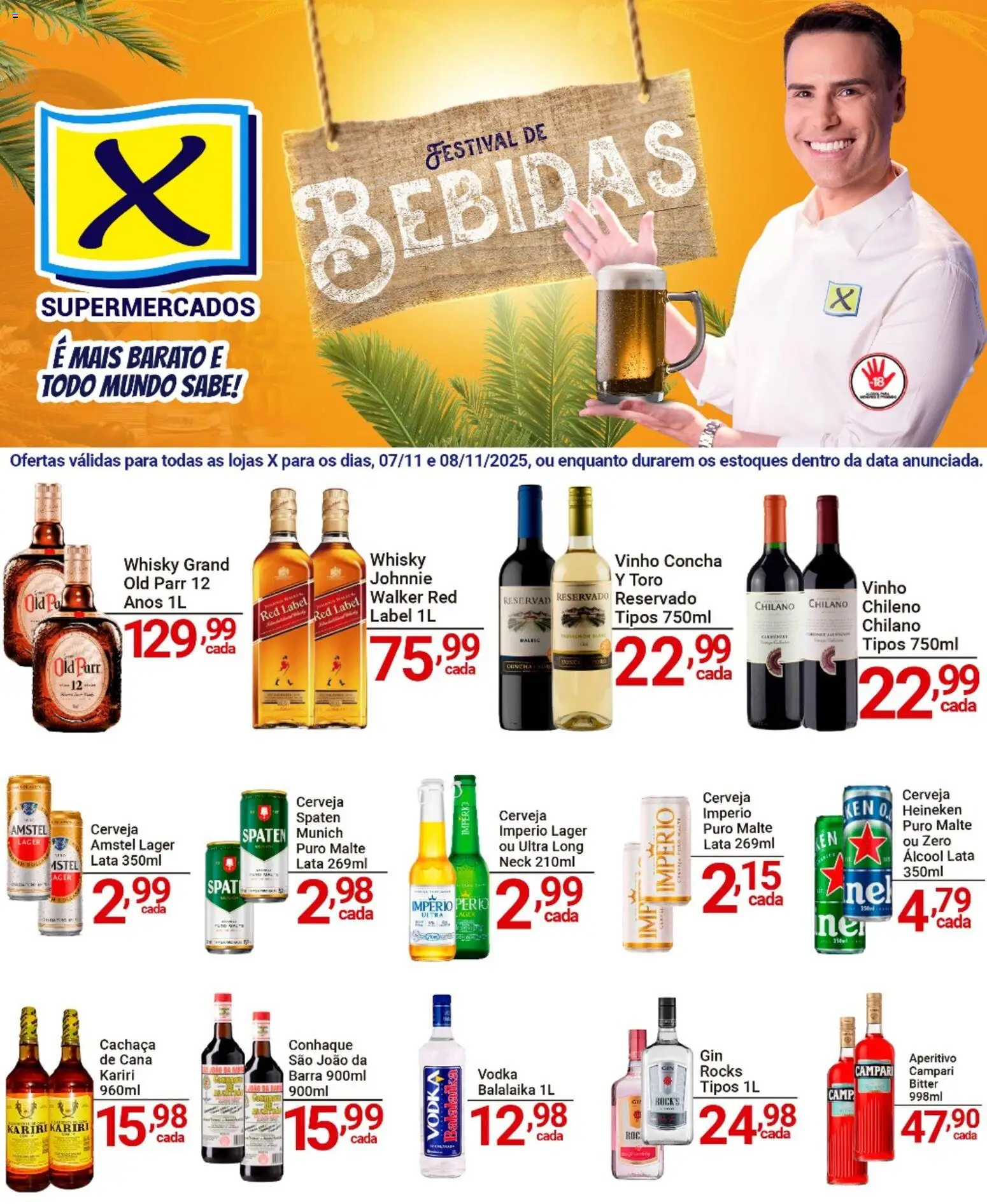X Supermercados Folheto - válido de 07.11.2025 | Página: 1 | Produtos: Conhaque, Cerveja, Heineken, Vodka