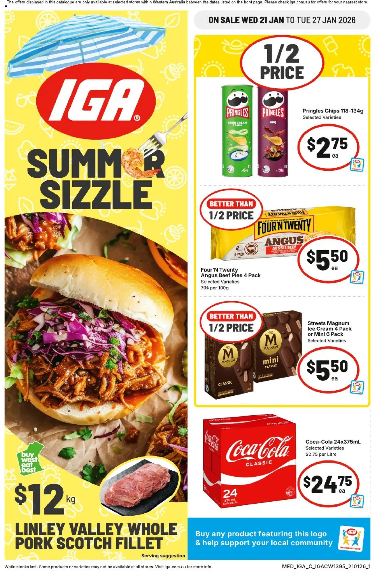 IGA catalogue - valid from 21.01.2026 | Page: 1 | Products: Pork, Beef, Chips, Ice cream