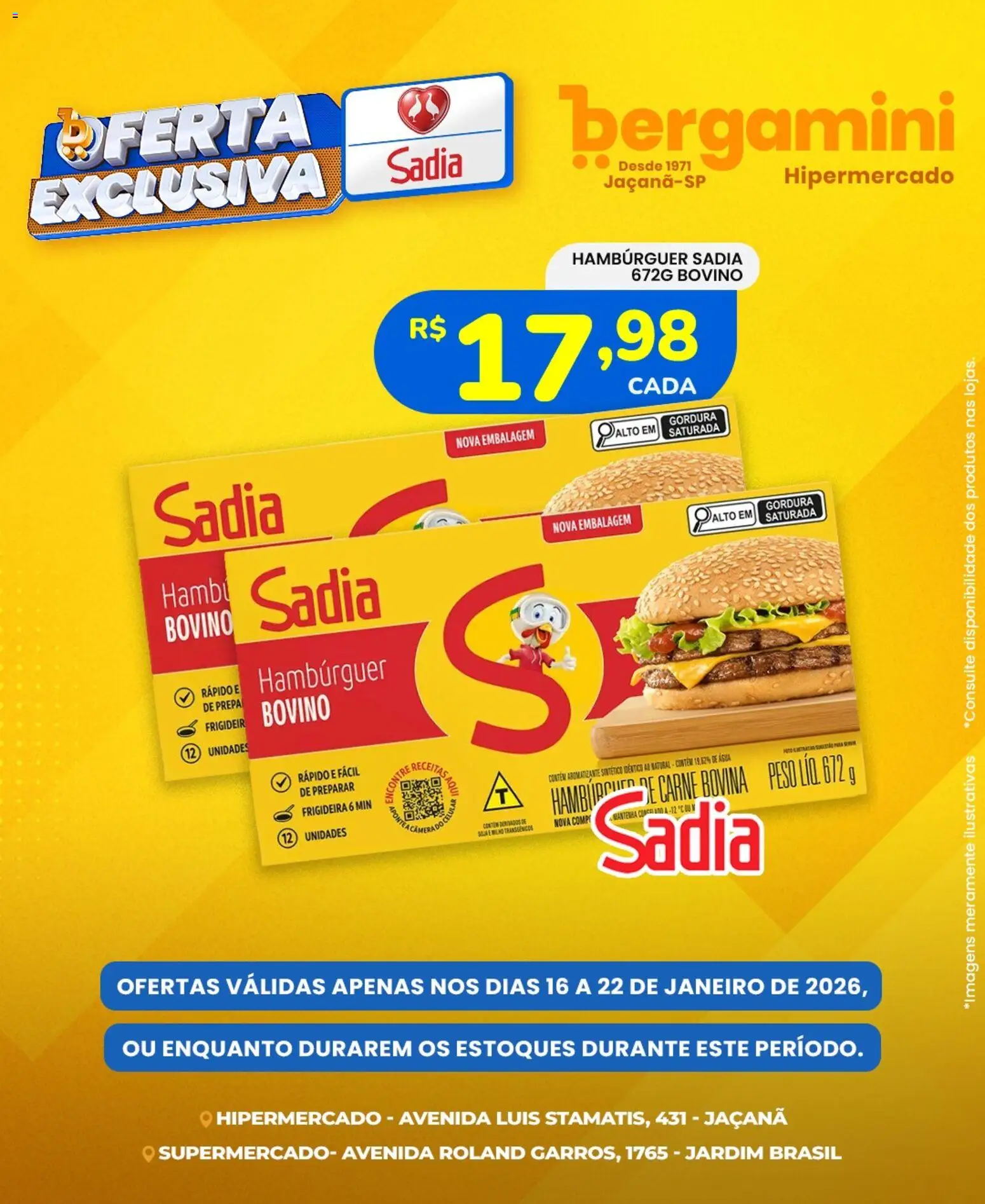 Supermercado Bergamini Folheto - válido de 16.01.2026 | Página: 1 | Produtos: Frigideira, Carne, Hambúrguer