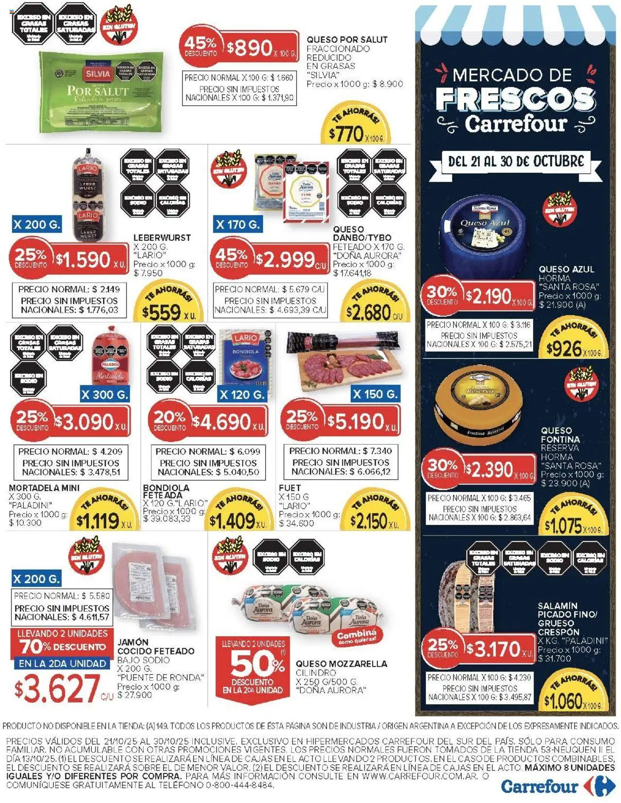 Carrefour - Ofertas - Chubut │ válido desde el 21.10.2025 | Página: 5 | Productos: Mortadela, Queso, Jamón, Té