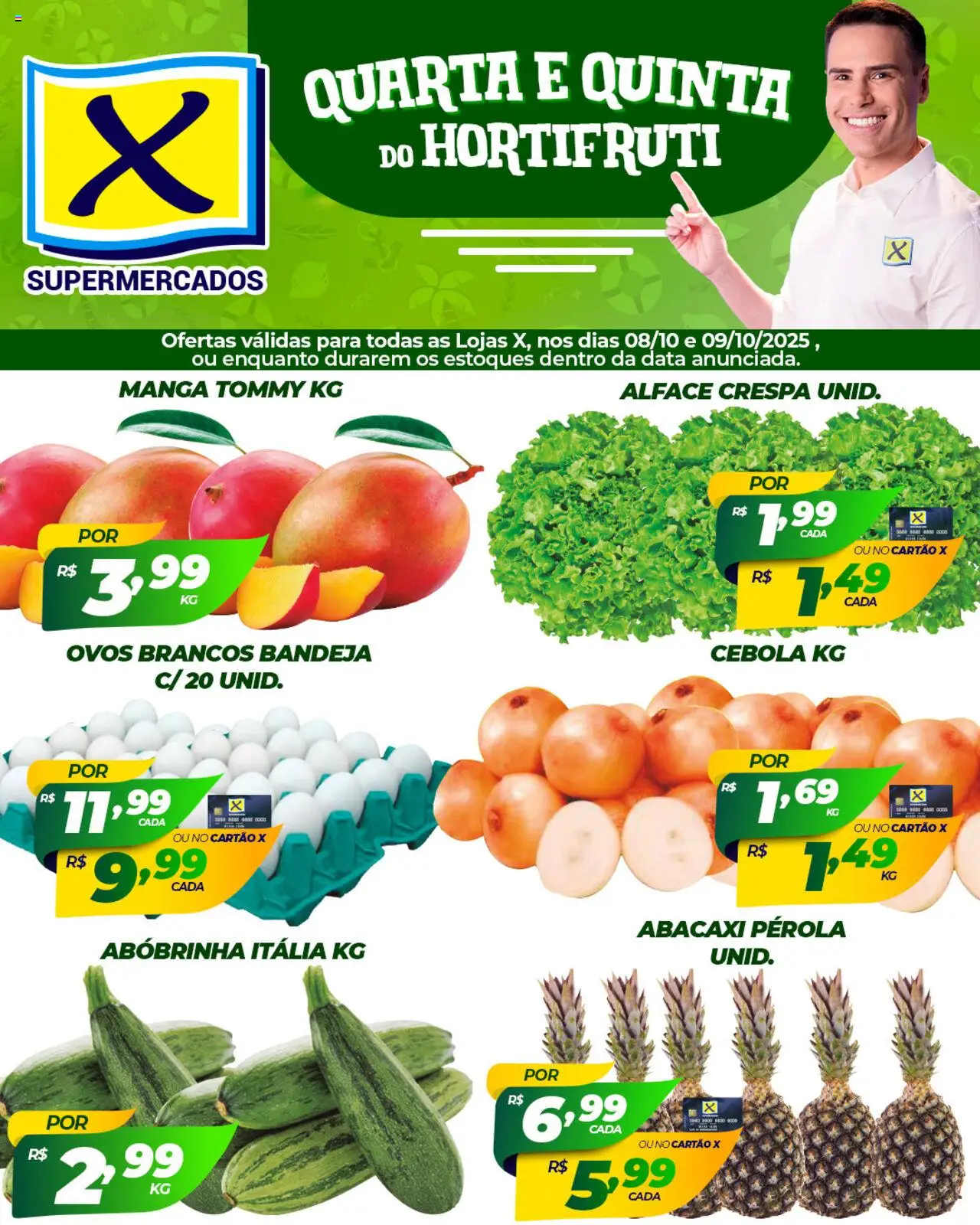 X Supermercados Folheto - válido de 08.10.2025 | Página: 1 | Produtos: Ovos, Abacaxi, Bandeja, Alface