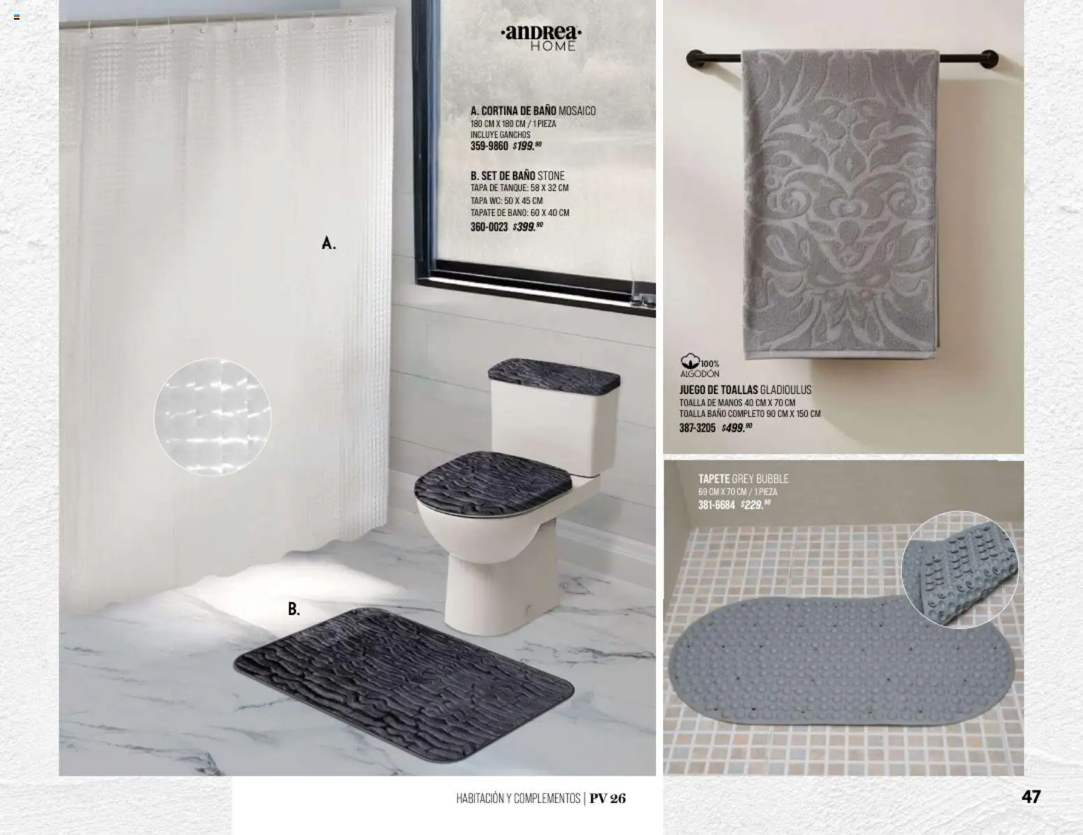 Nuevas ofertas de Andrea válidas en toda la República Mexicana desde el 25.01.2026. ¡Encuentra las mejores ofertas en Andrea catálogo Home! | Página: 47 | Productos: Toalla, Juego, Algodón, Baño