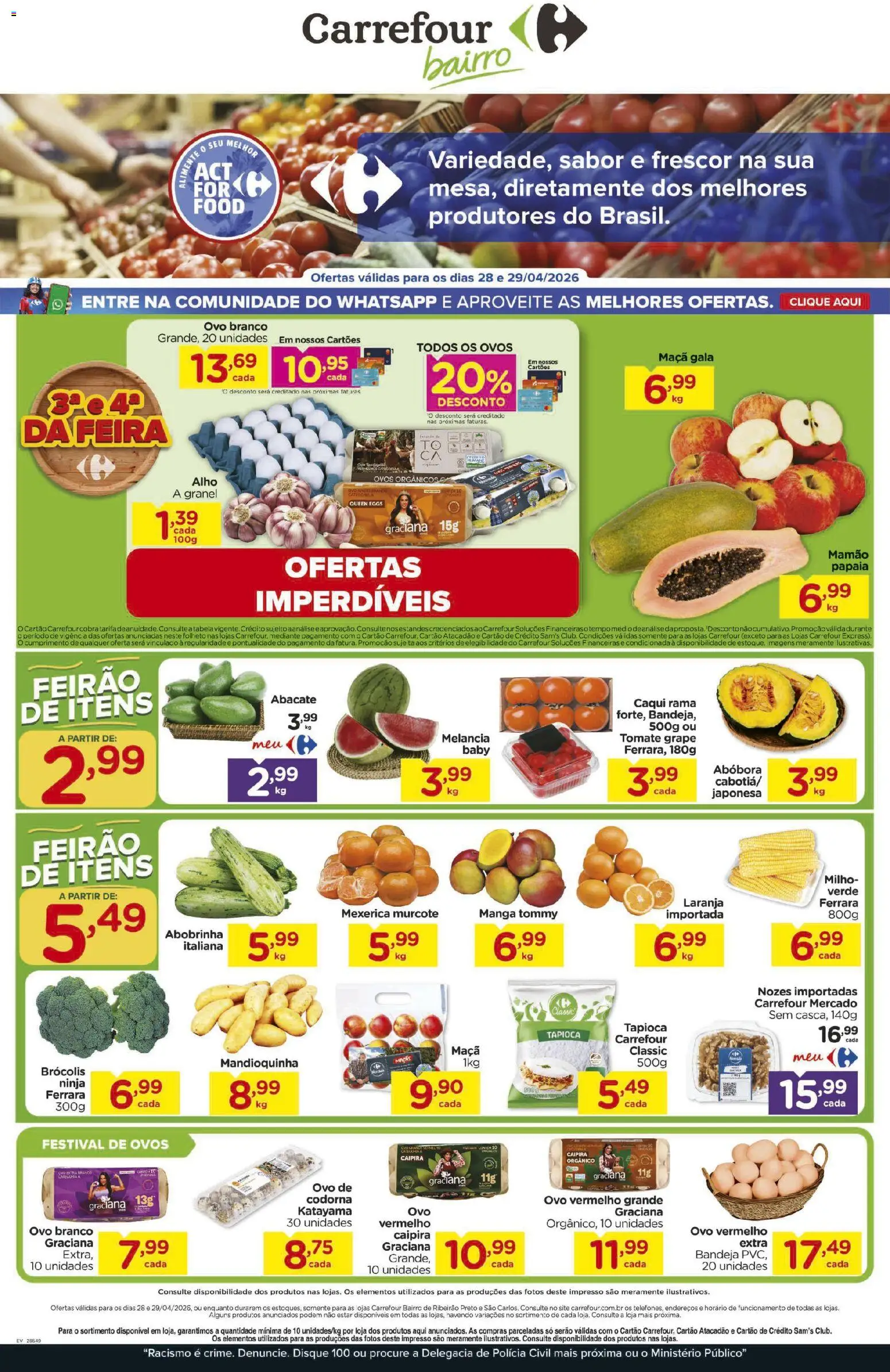Carrefour Bairro Folheto - válido de 28.04.2026 | Página: 1 | Produtos: Mexerica, Abobrinha, Tapioca, Ovos
