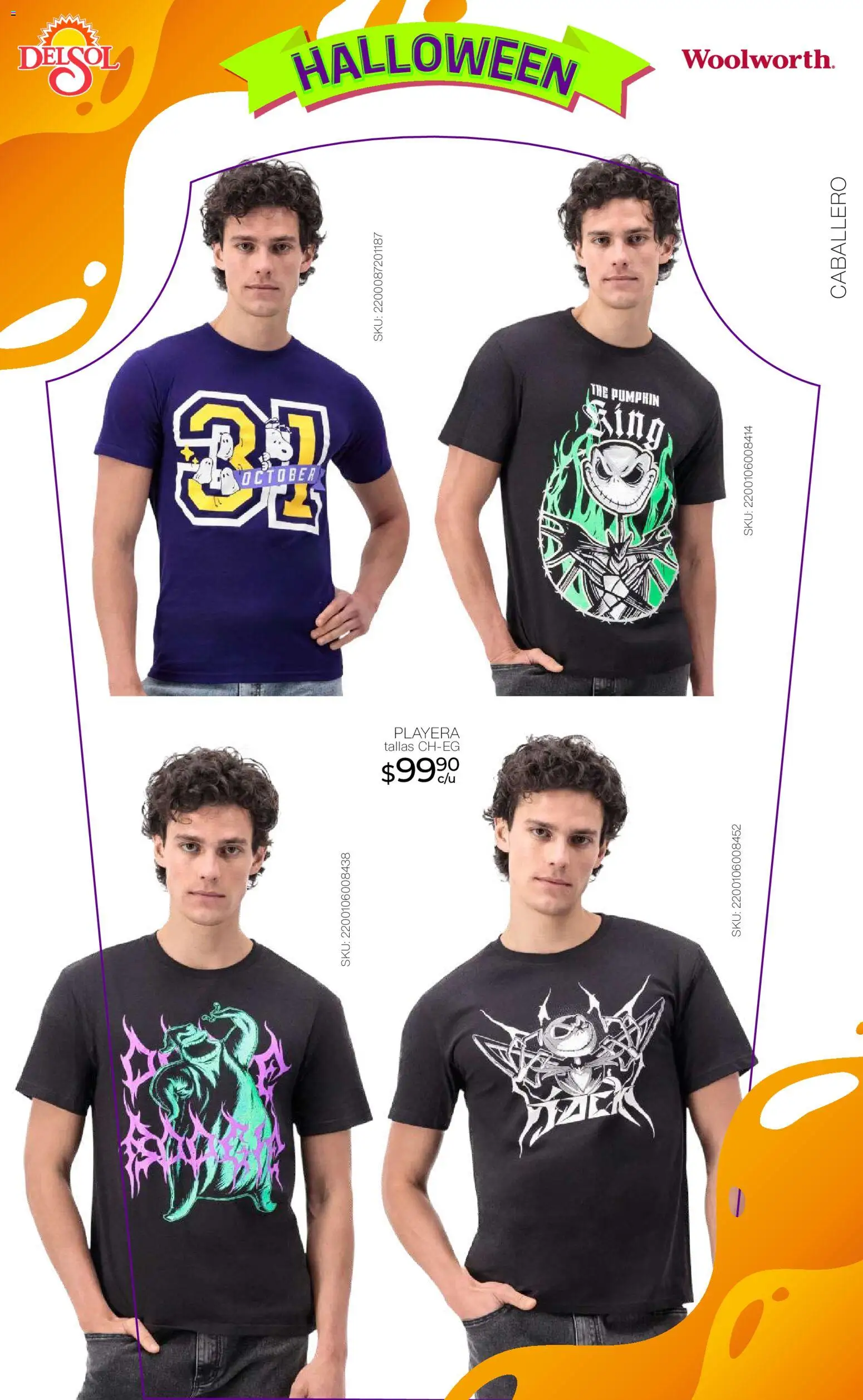 Nuevas ofertas de Del Sol y Woolworth válidas en toda la República Mexicana desde el 23.10.2025. ¡Encuentra las mejores ofertas en Del Sol y Woolworth - Catálogo Halloween! | Página: 15 | Productos: Playera