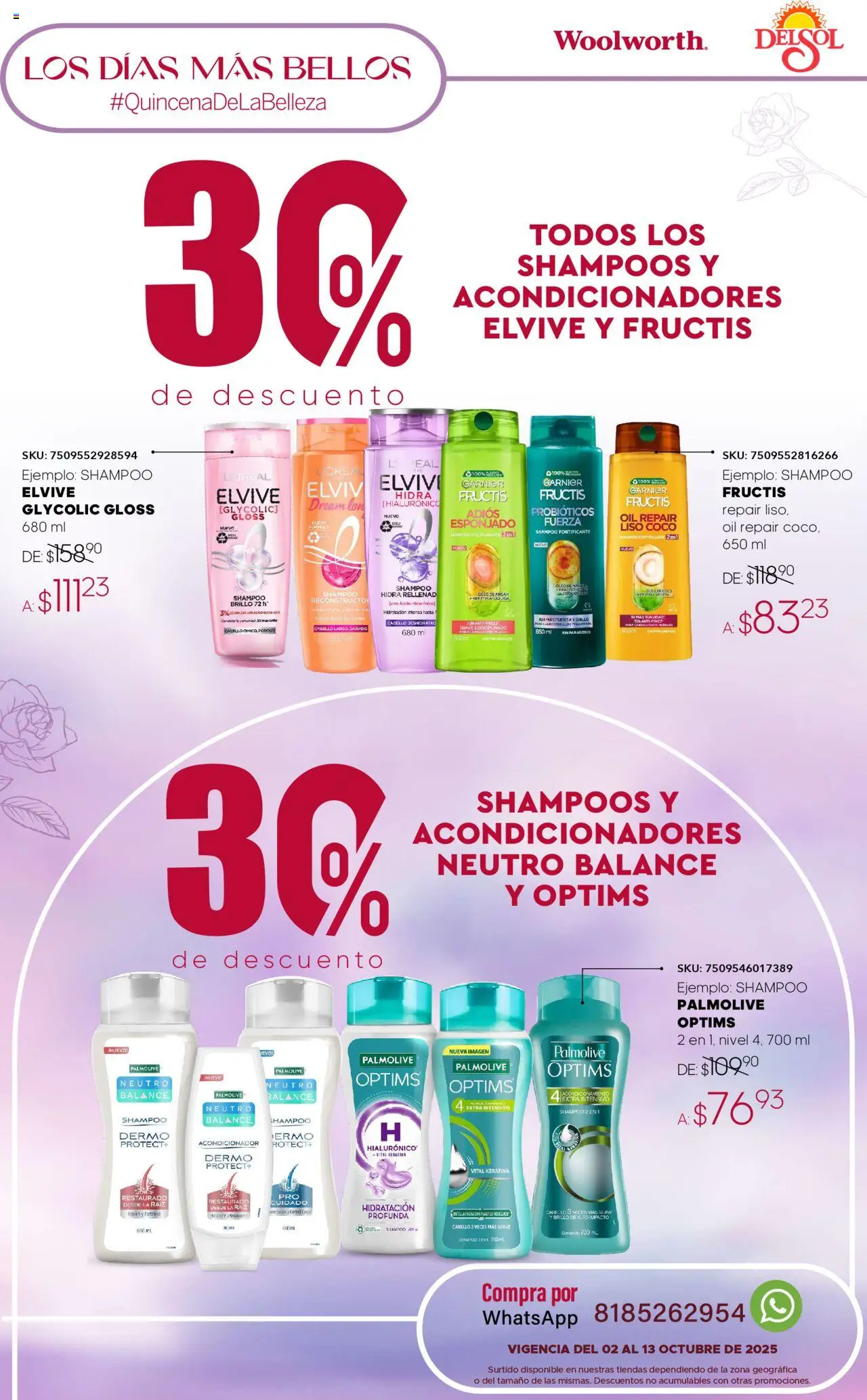 Nuevas ofertas de Del Sol y Woolworth válidas en toda la República Mexicana desde el 02.10.2025. ¡Encuentra las mejores ofertas en Del Sol y Woolworth - Catálogo Quincena de la Belleza Octubre! | Página: 3 | Productos: Brillo, Acondicionador