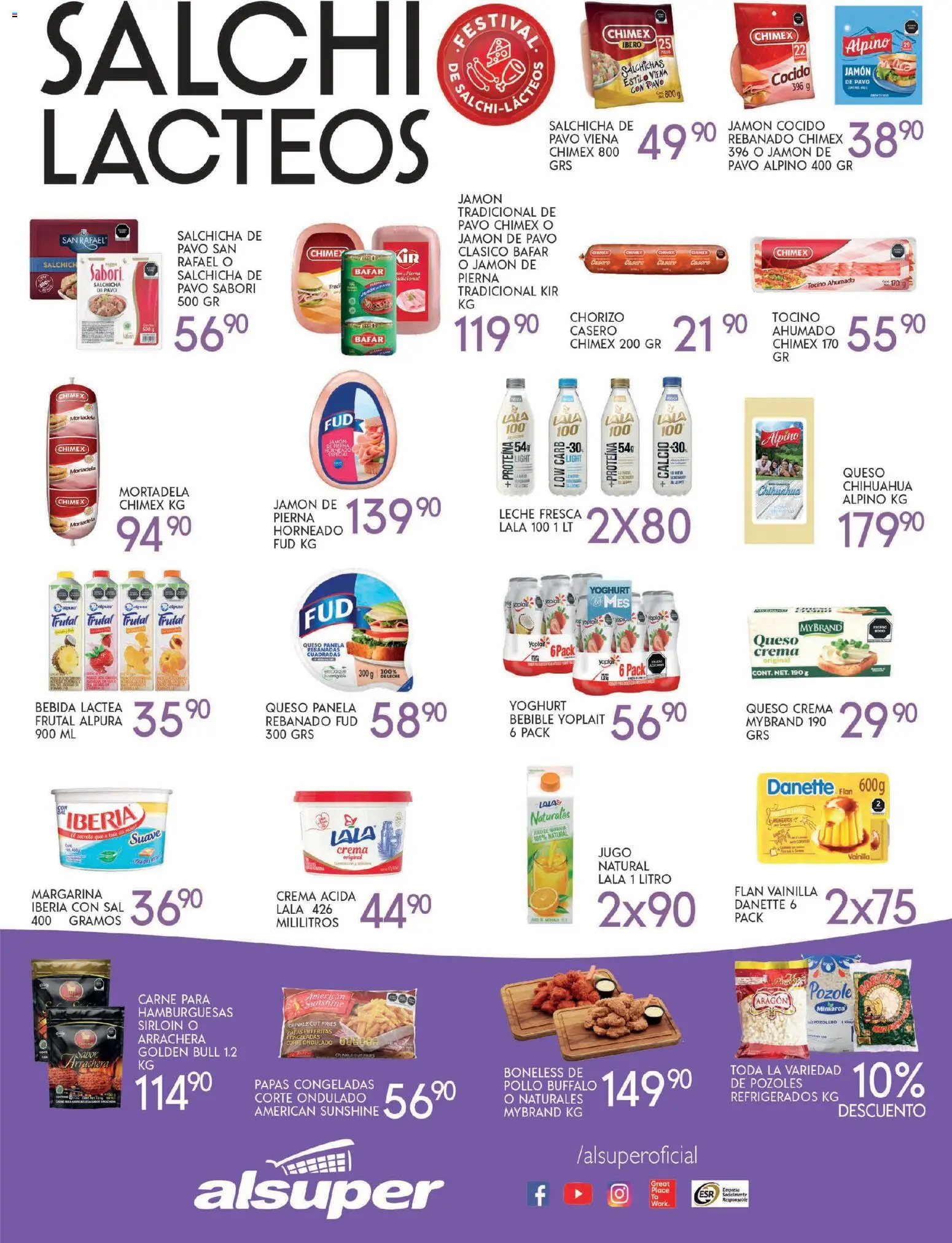 Nuevas ofertas de Alsuper válidas en toda la República Mexicana desde el 21.10.2025. ¡Encuentra las mejores ofertas en Alsuper folleto Laguna! | Página: 3 | Productos: Pollo, Salchicha, Queso crema, Crema