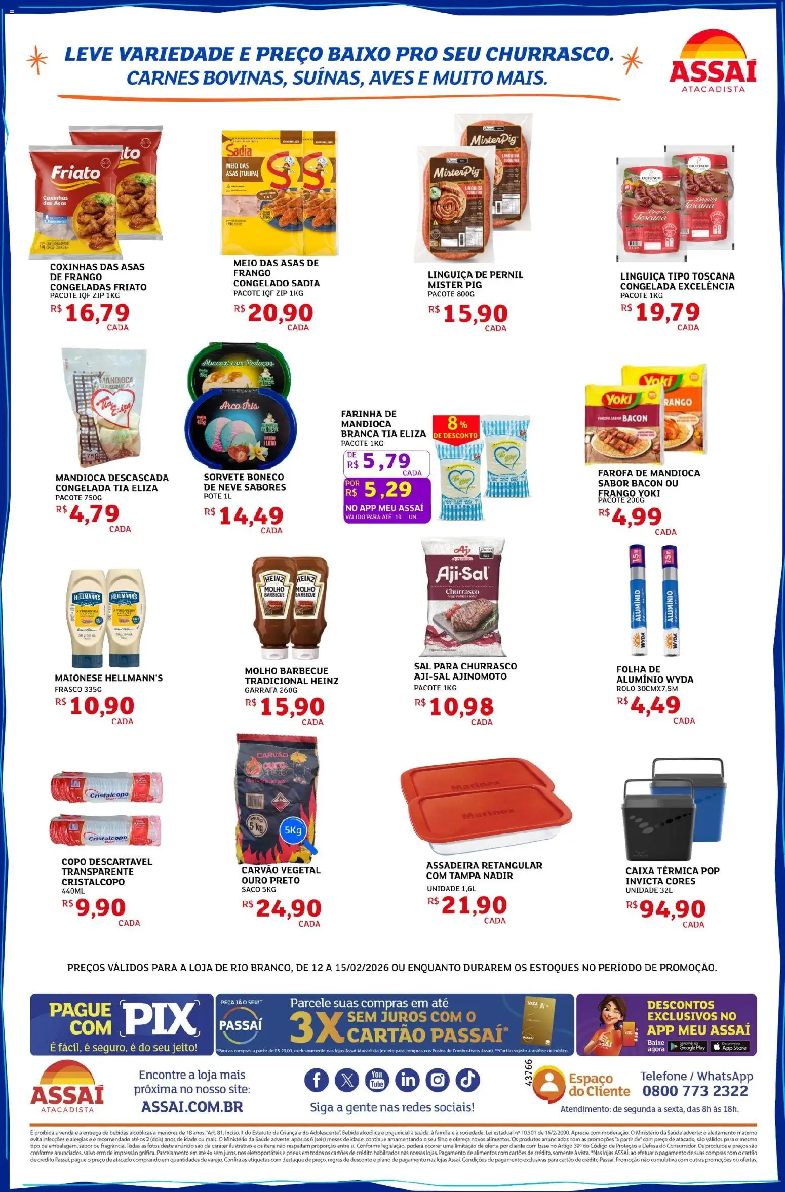 Assaí Atacadista Folheto - válido de 12.02.2026 | Página: 2 | Produtos: Carvão vegetal, Rolo, Sal, Maionese