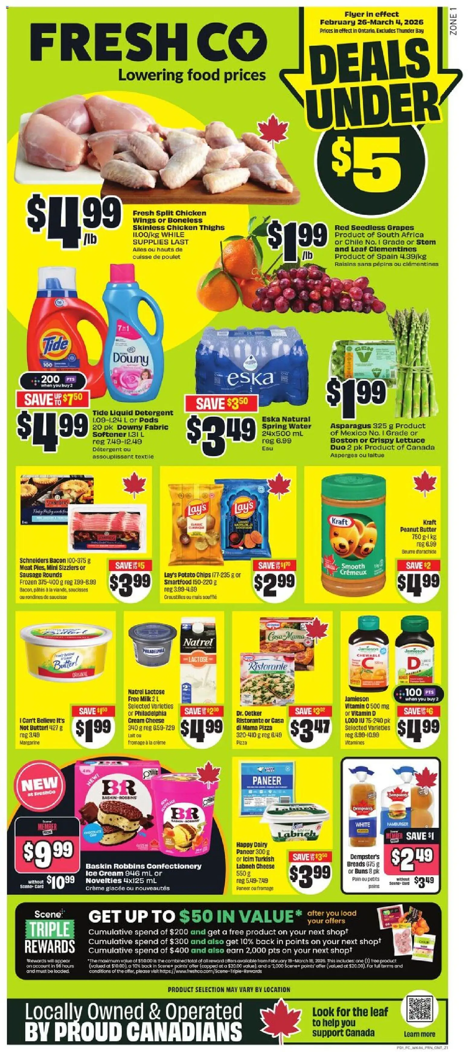 FreshCo flyer valid from 26.02.2026 | Page: 1 | Products: Butter, Cheese, Pizza, Chicken