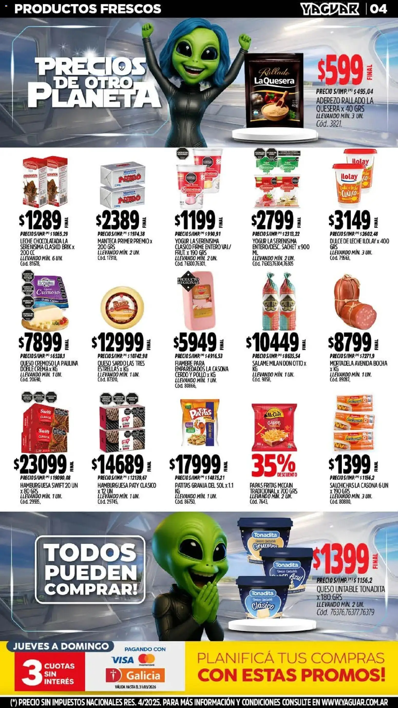 Yaguar - Oferta Semanal Mendoza │ válido desde el 09.03.2026 | Página: 4 | Productos: Aderezo, Leche, Salame, Papas fritas