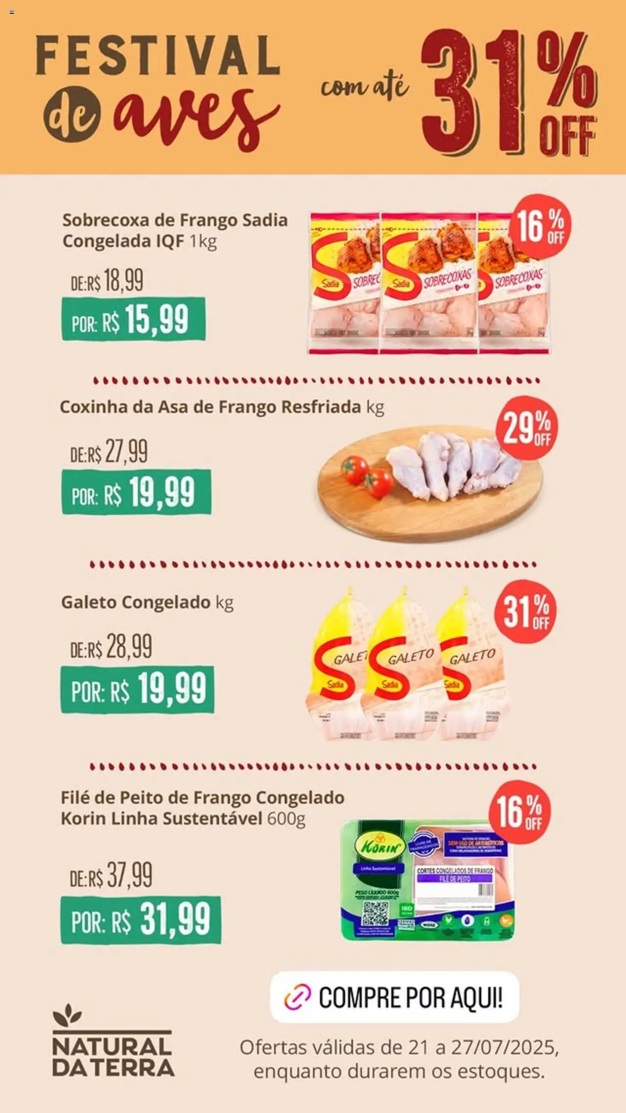 Natural da Terra Folheto - válido de 21.07.2025 | Página: 1 | Produtos: Asa de frango, Frango, Peito de frango