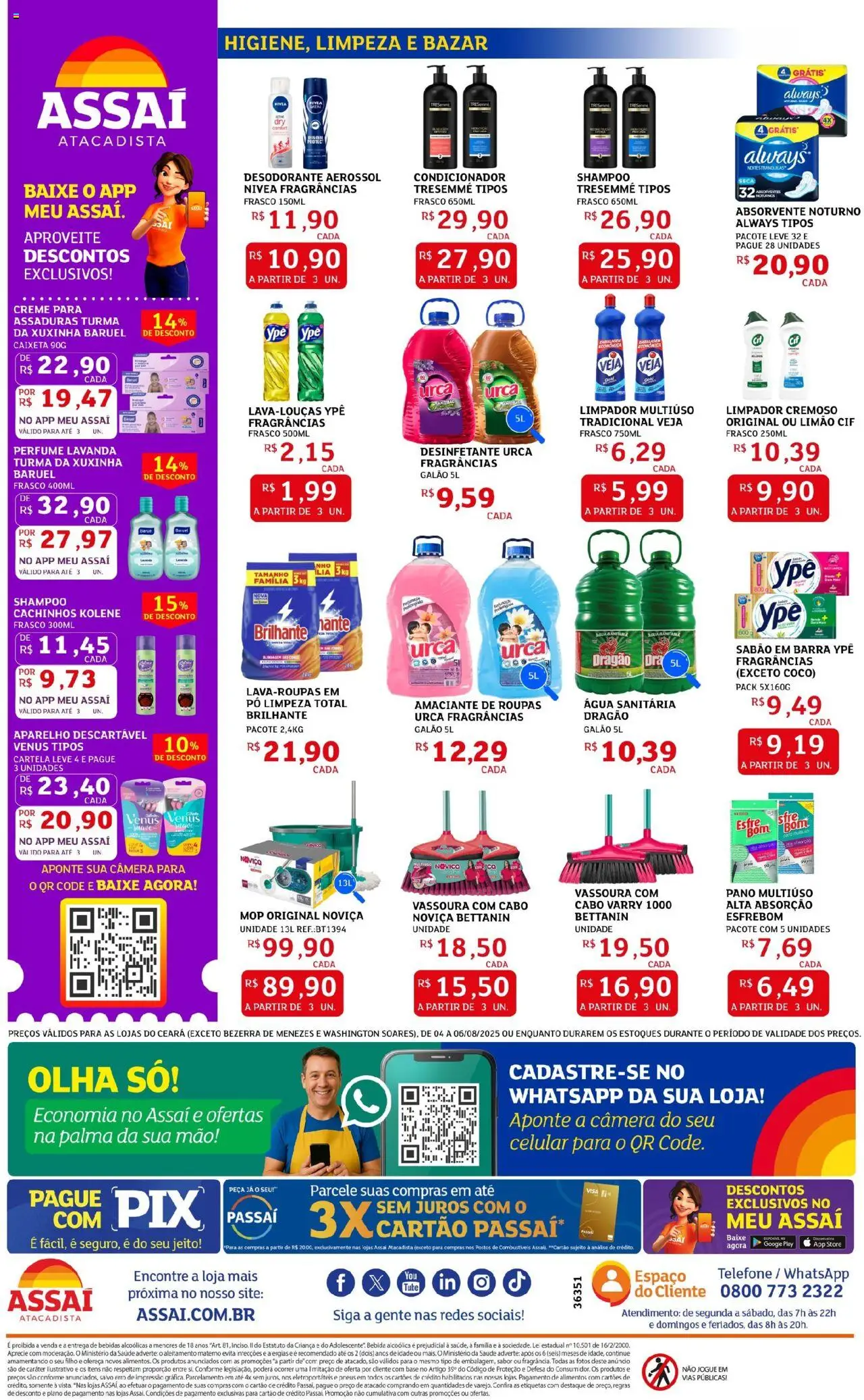 Assaí Atacadista Folheto - válido de 04.08.2025 | Página: 2 | Produtos: Pó, Telefone, Desinfetante, Vassoura