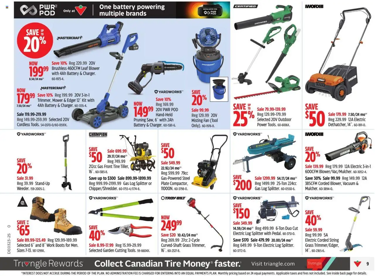 Canadian Tire flyer valid from 30.05.2025 | Page: 10 | Products: Boots, Fan, Mower, Battery