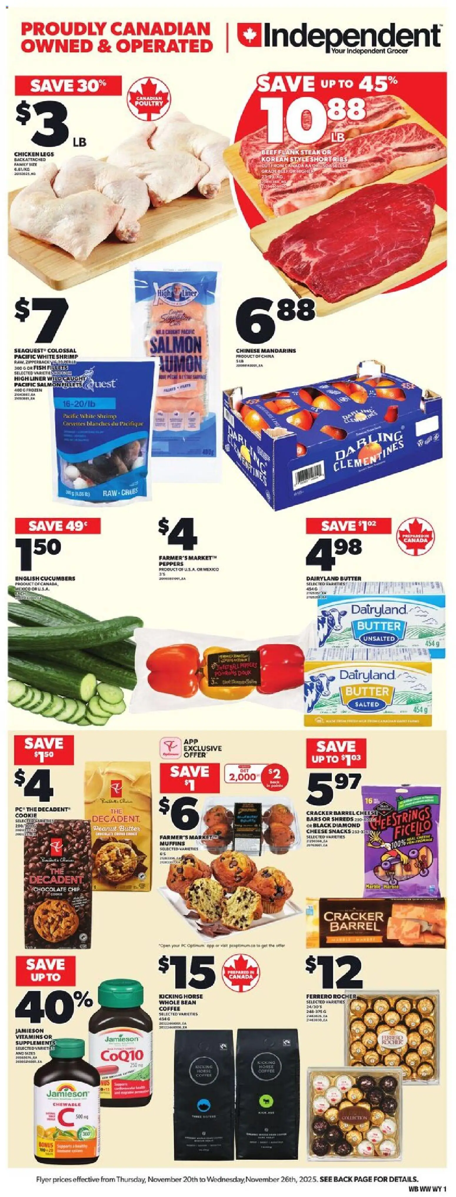 Independent Grocer flyer valid from 20.11.2025 | Page: 3 | Products: Fish, Beef, Butter, Cheese
