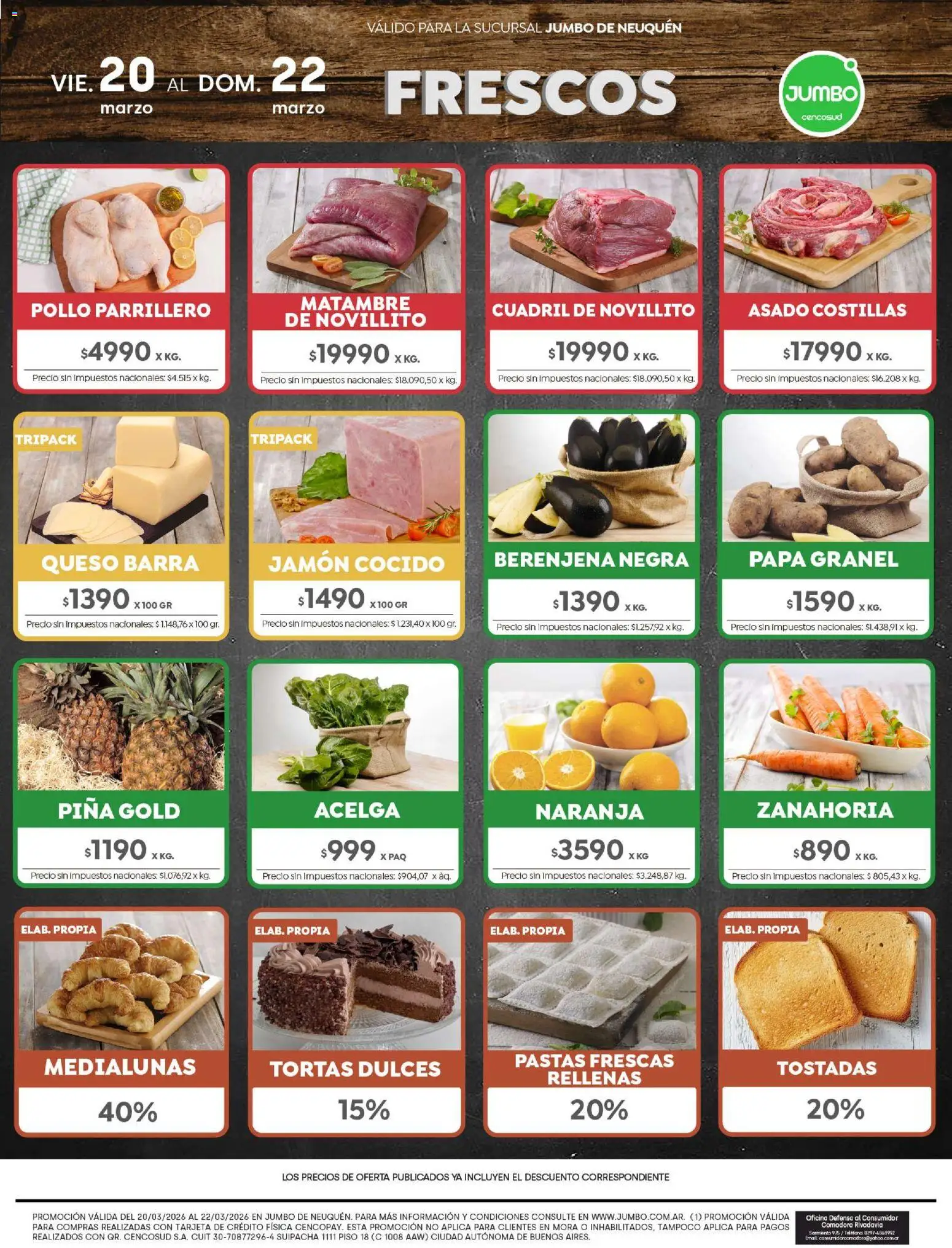 Jumbo - Ofertas | Neuquén │ válido desde el 20.03.2026 | Página: 8 | Productos: Jamón cocido, Papa, Berenjena, Queso