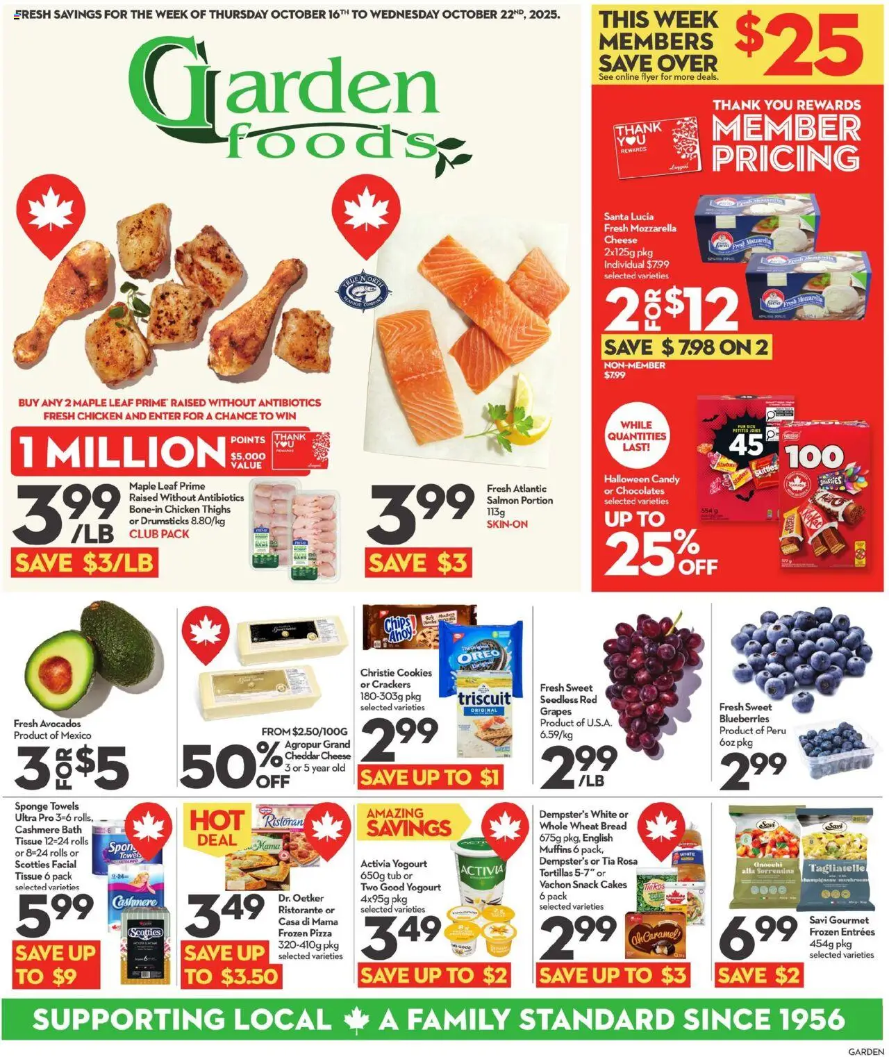 Longo's flyer valid from 16.10.2025 | Page: 1 | Products: Sponge, Bath, Cheese, Chicken