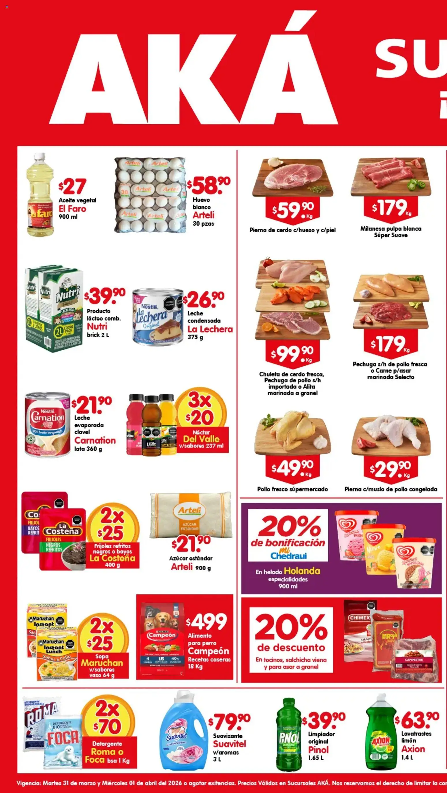 Nuevas ofertas de Arteli válidas en toda la República Mexicana desde el 31.03.2026. ¡Encuentra las mejores ofertas en Arteli folleto Aká Super Bodega! | Página: 1 | Productos: Milanesa, Salchicha, Sopa, Leche
