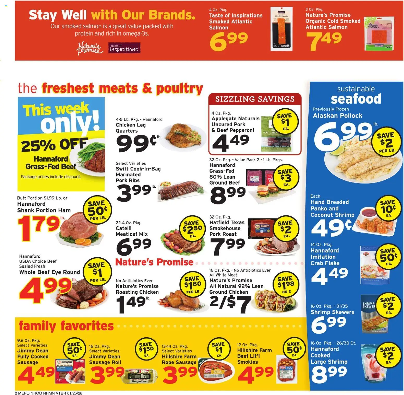 Hannaford Weekly Ad - valid from 25.01.2026 | Page: 2 | Products: Ham, Pork, Seafood, Poultry