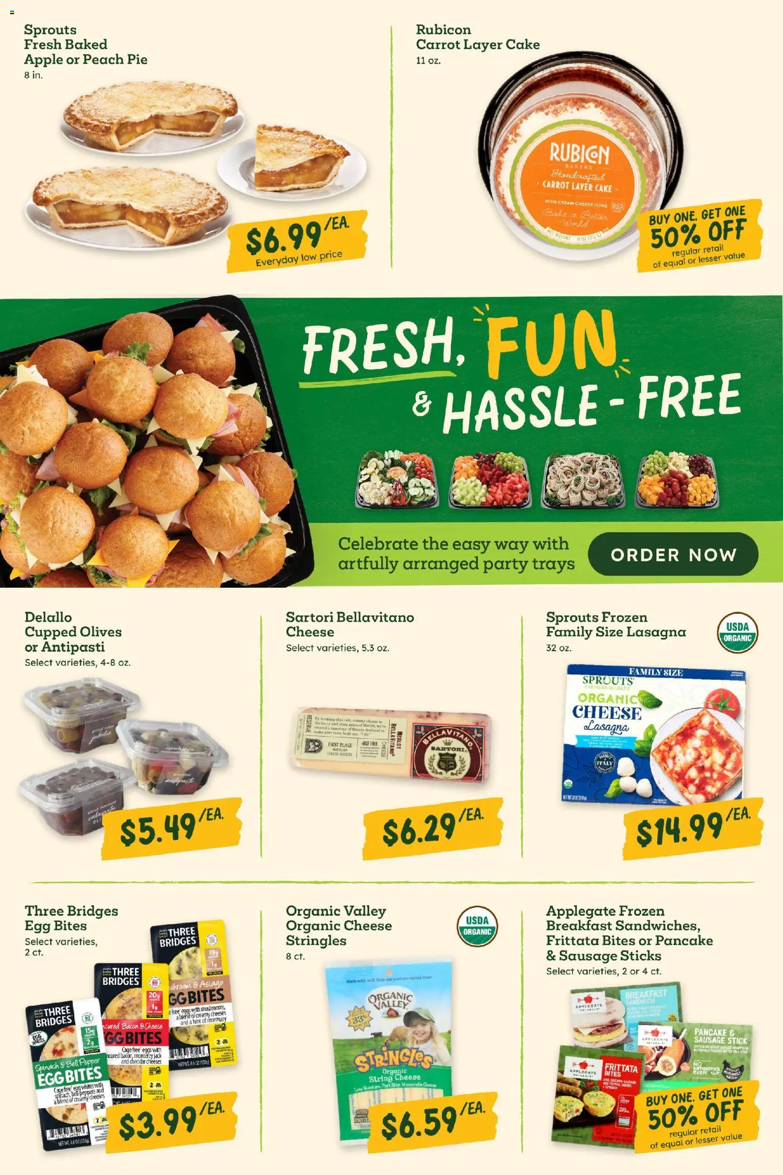 Sprouts Weekly Ad - valid from 01.04.2026 | Page: 10 | Products: Cheese, Carrot, Sausage, Peach Pie