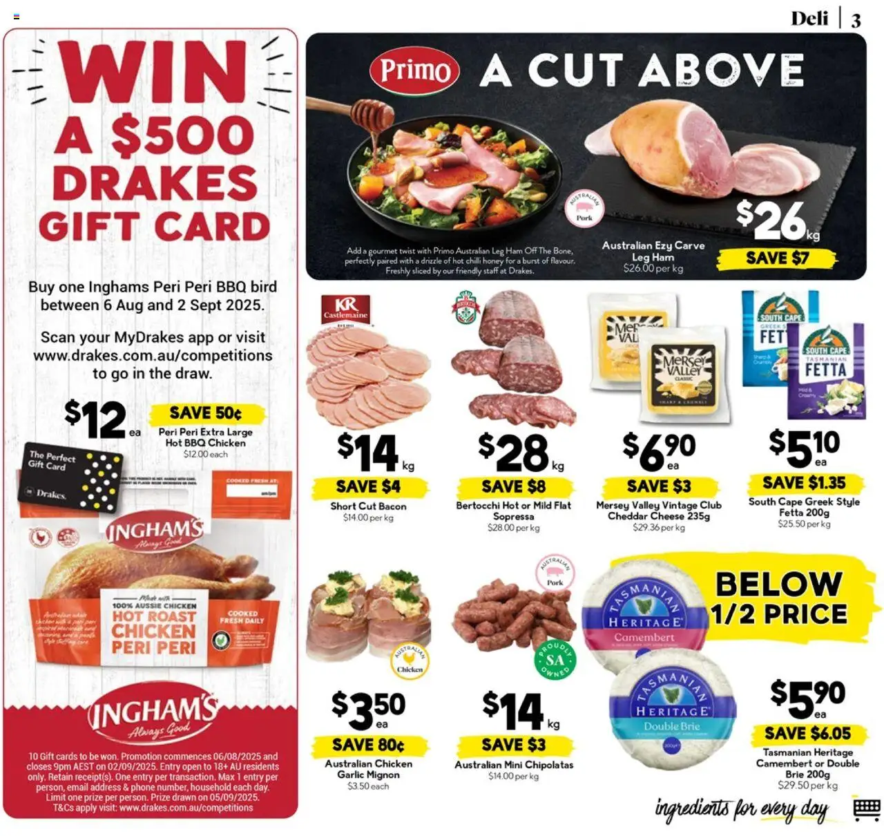 Drakes catalogue - valid from 20.08.2025 | Page: 3 | Products: Ham, Honey, Chicken, Garlic