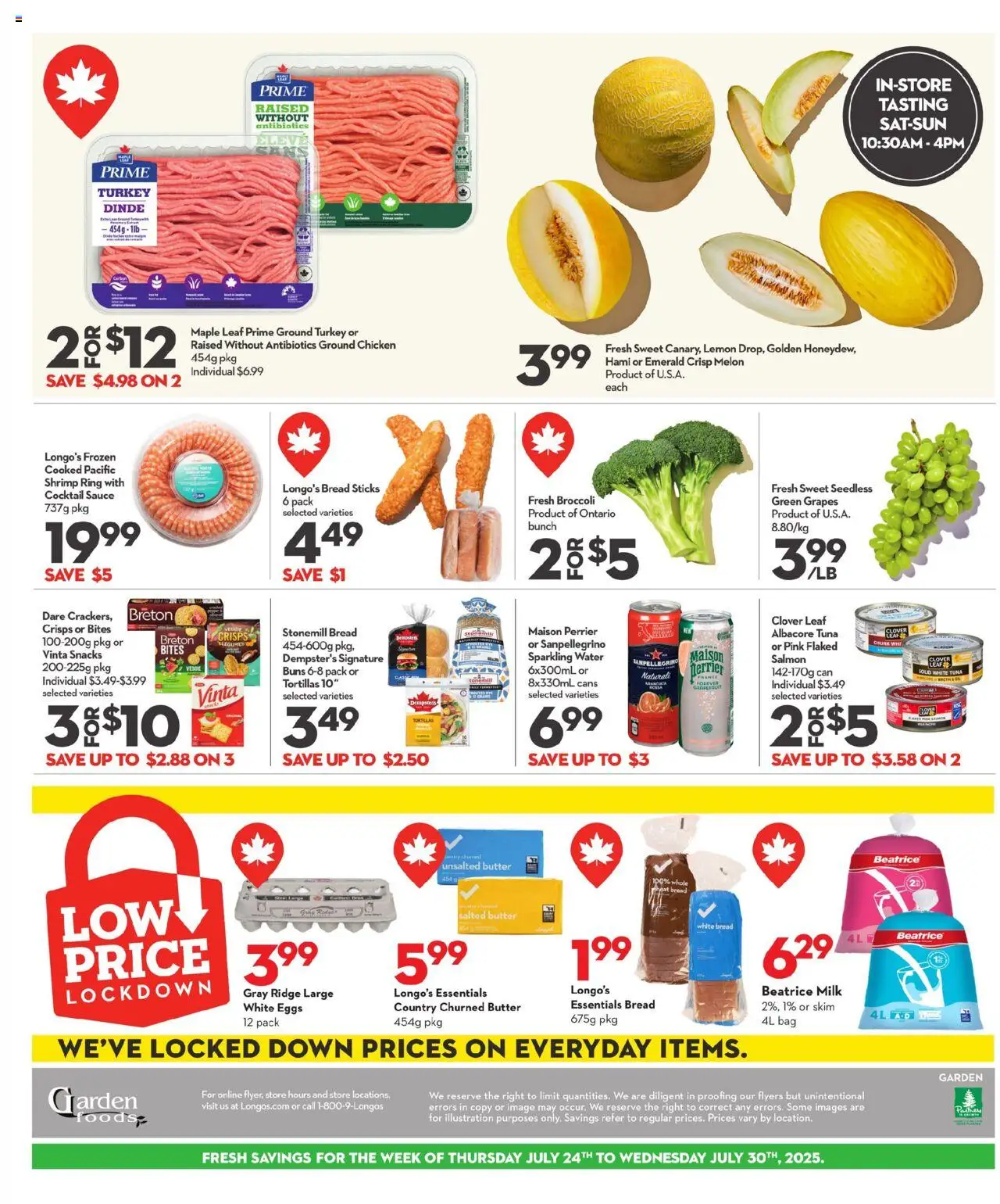 Longo's flyer valid from 24.07.2025 | Page: 3 | Products: Turkey, Ridge, Bread, Chicken