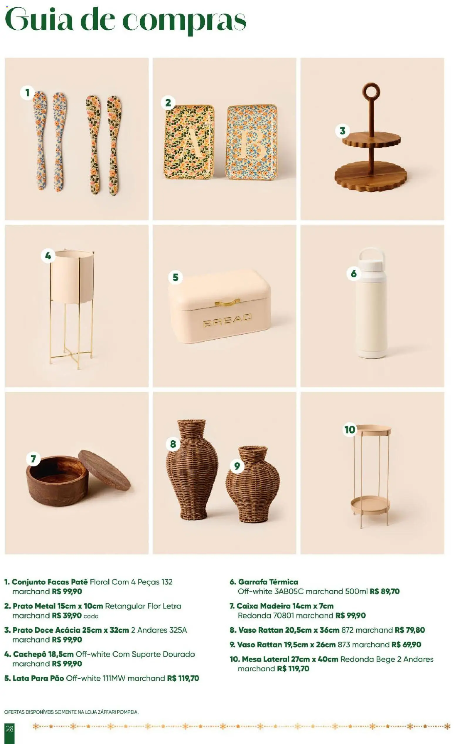 Zaffari Folheto - válido de 28.10.2025 | Página: 28 | Produtos: Mesa, Garrafa térmica, Caixa, Pão