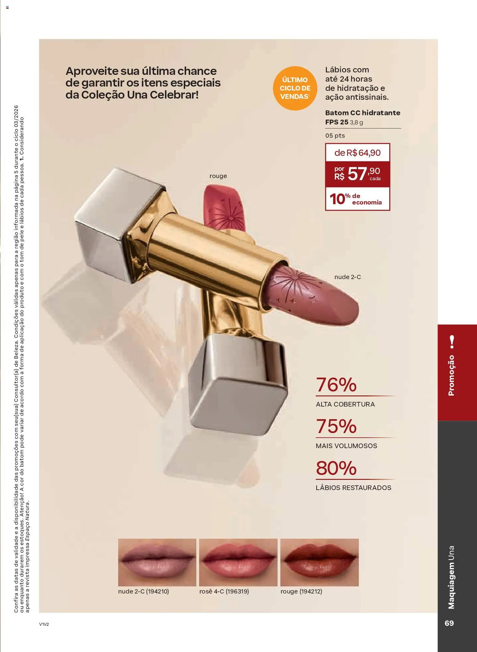 Natura Folheto - válido de 04.02.2026 | Página: 69 | Produtos: Maquiagem, Batom, Revista