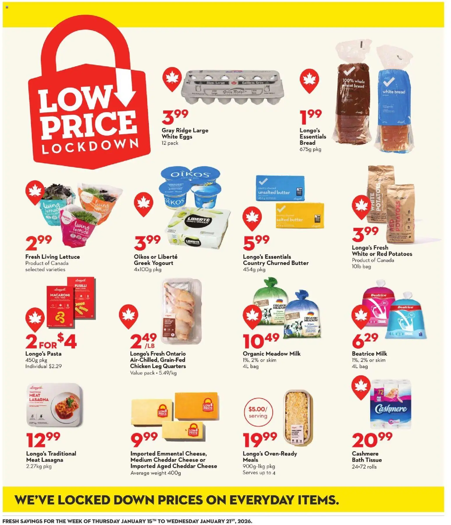 Longo's flyer valid from 15.01.2026 | Page: 15 | Products: Pasta, Potatoes, Cheese, Eggs