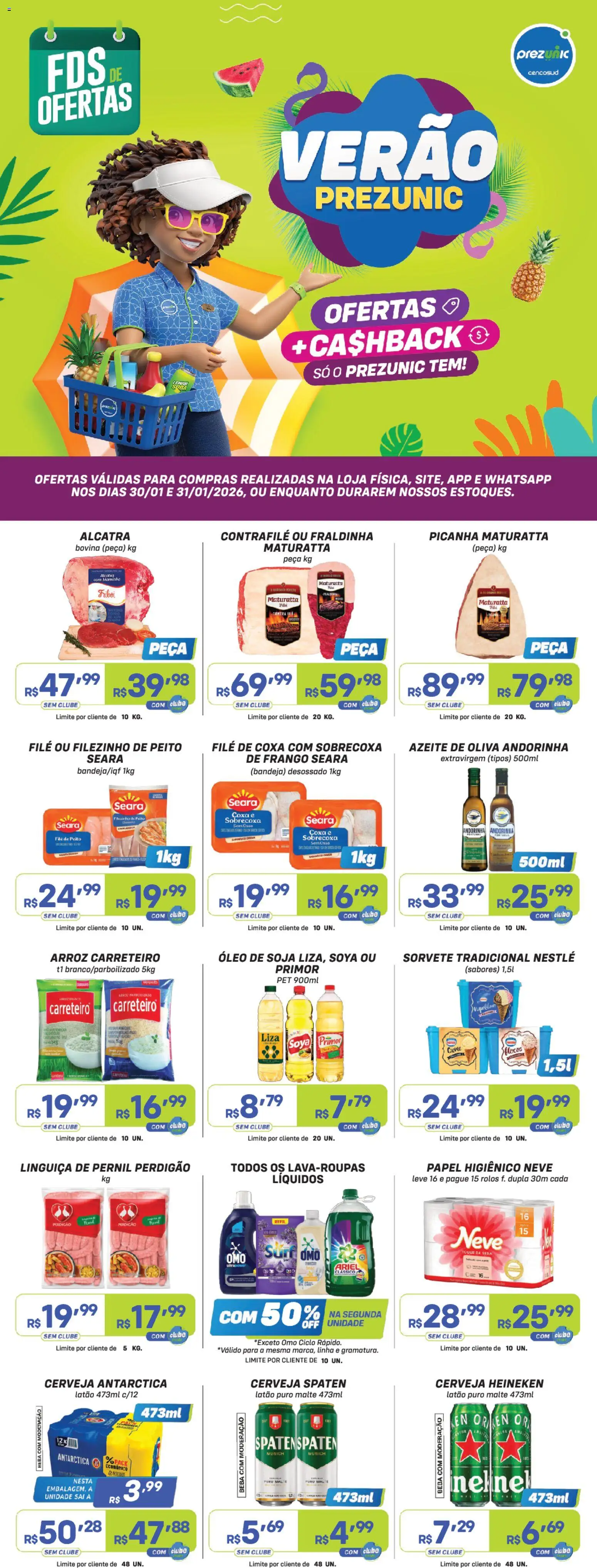 Prezunic Folheto - válido de 30.01.2026 | Página: 1 | Produtos: Fraldinha, Pernil, Frango, Azeite