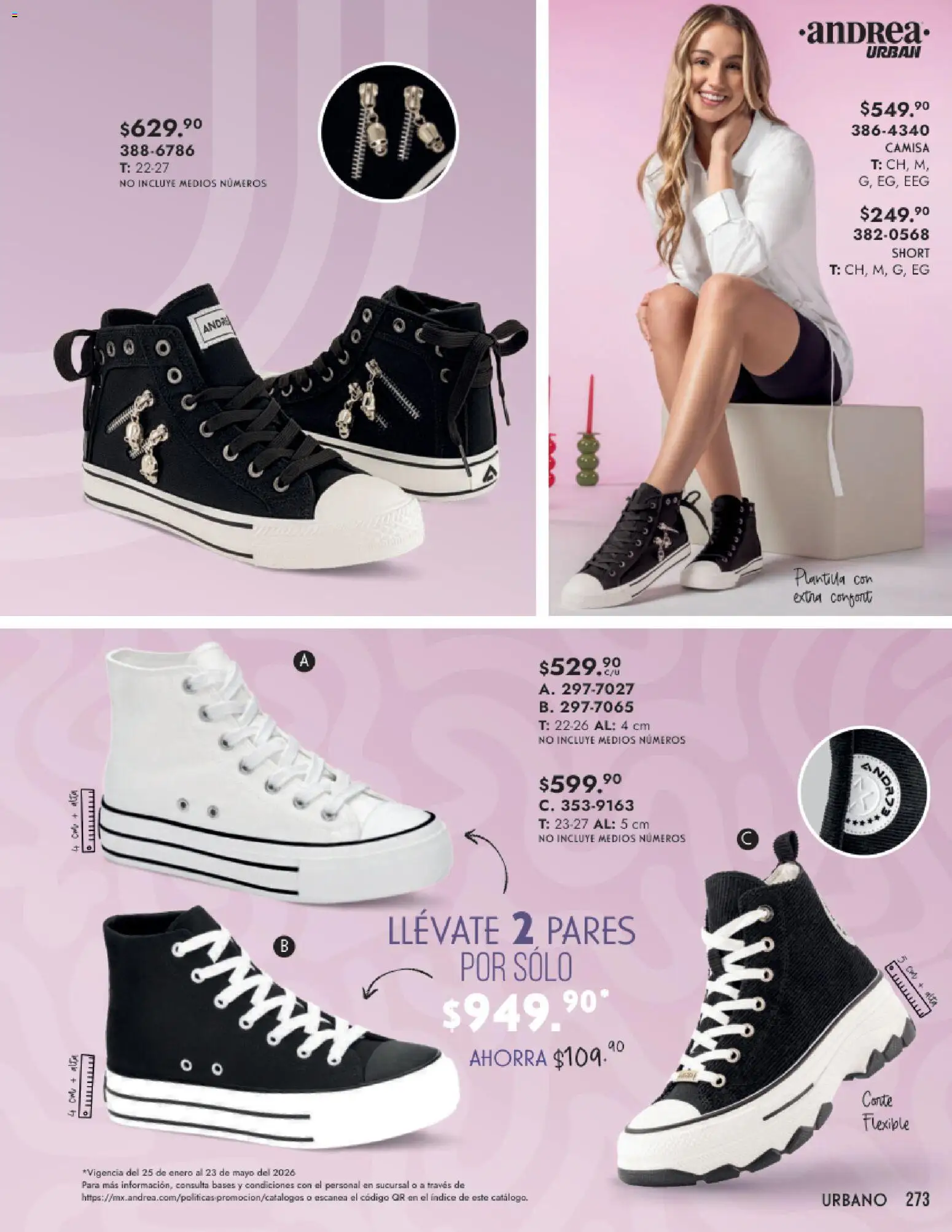 Nuevas ofertas de Andrea válidas en toda la República Mexicana desde el 25.01.2026. ¡Encuentra las mejores ofertas en Andrea catálogo Calzado Dama! | Página: 273 | Productos: Camisa, Flexible, Short