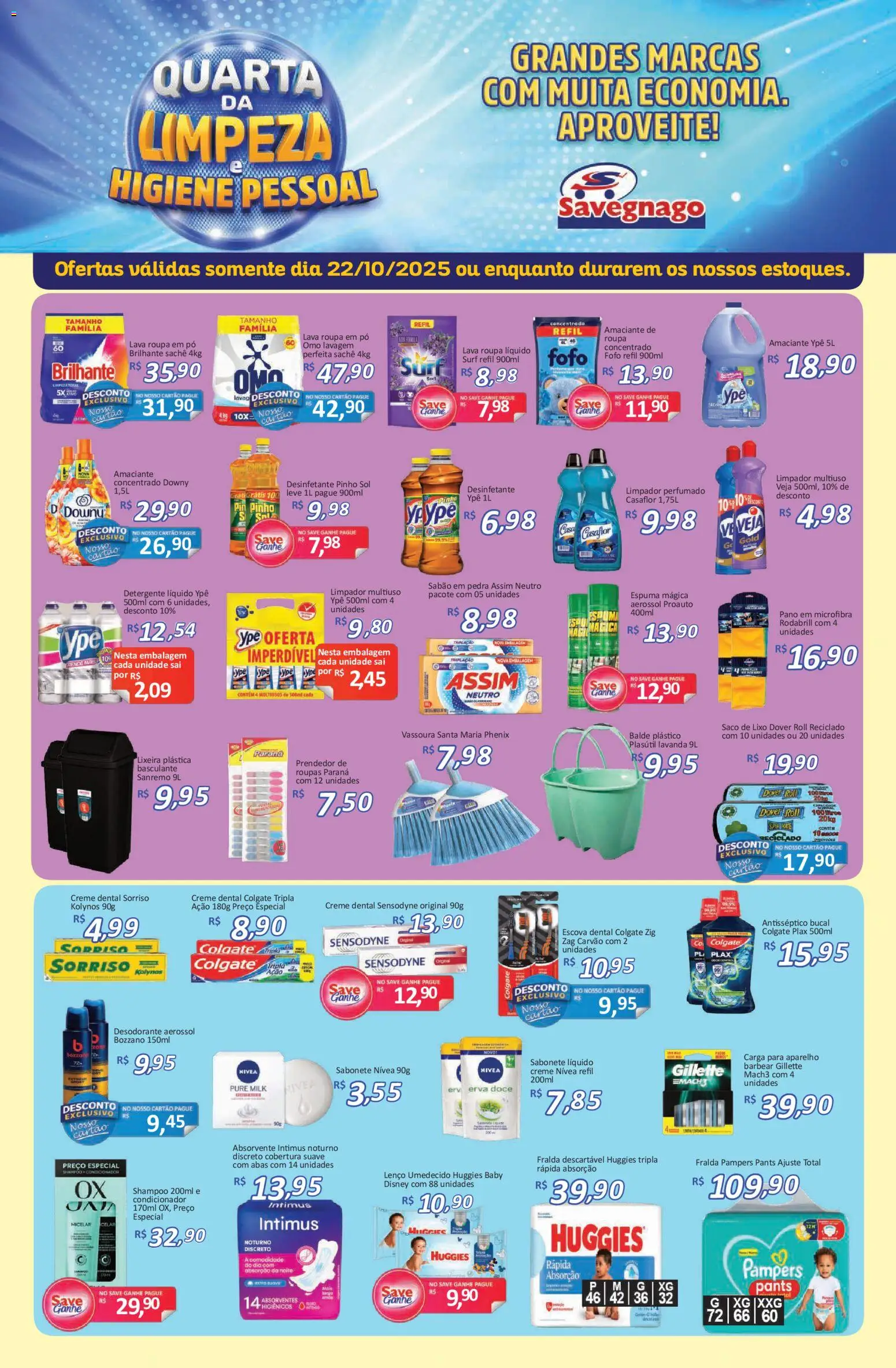 Savegnago Folheto - válido de 22.10.2025 | Página: 1 | Produtos: Limpador multiuso, Lixeira, Creme dental, Balde