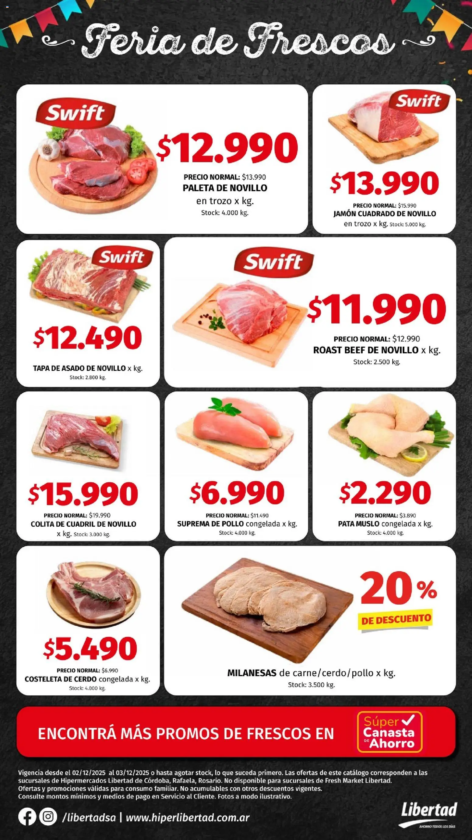 Hipermercado Libertad - Feria de Frescos │ válido desde el 02.12.2025 | Página: 2 | Productos: Pollo, Jamón, Cerdo, Canasta