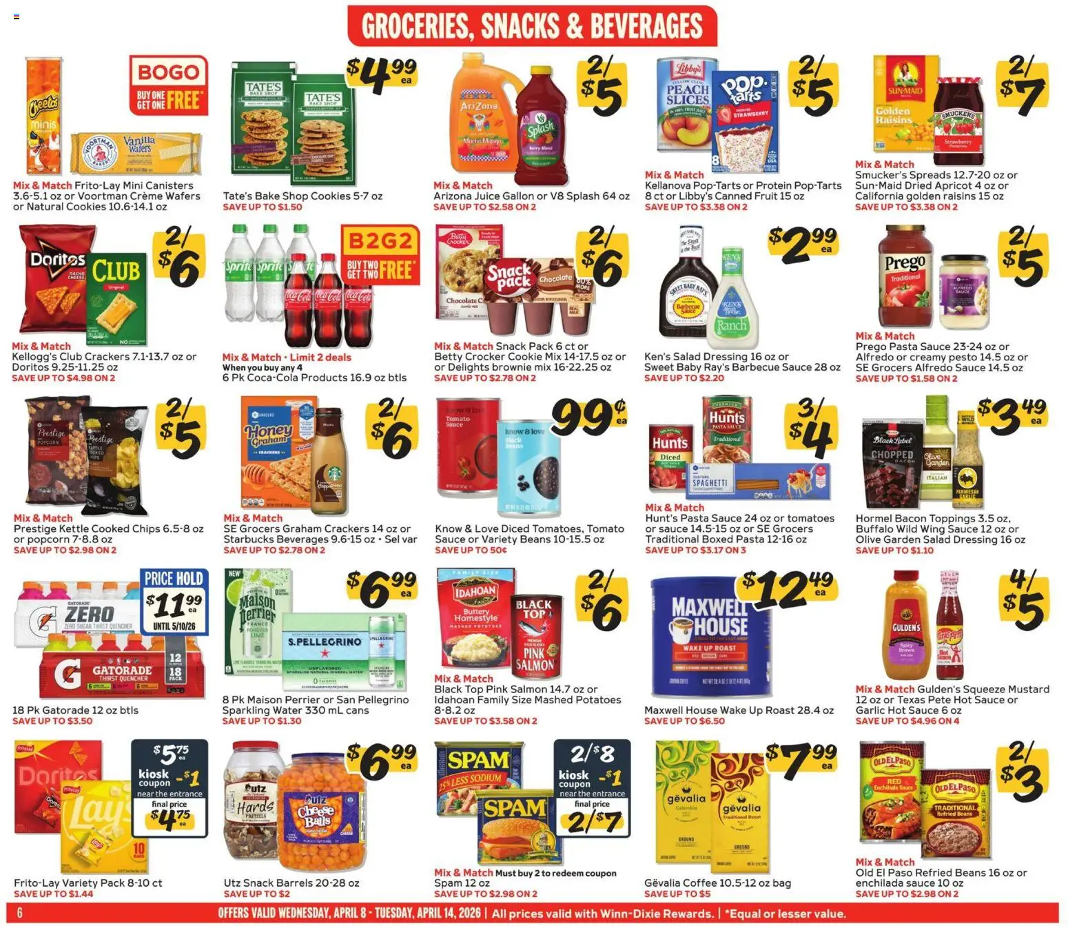 Winn Dixie Weekly Ad - valid from 08.04.2026 | Page: 6 | Products: Tomatoes, Salad, Peach, Bag