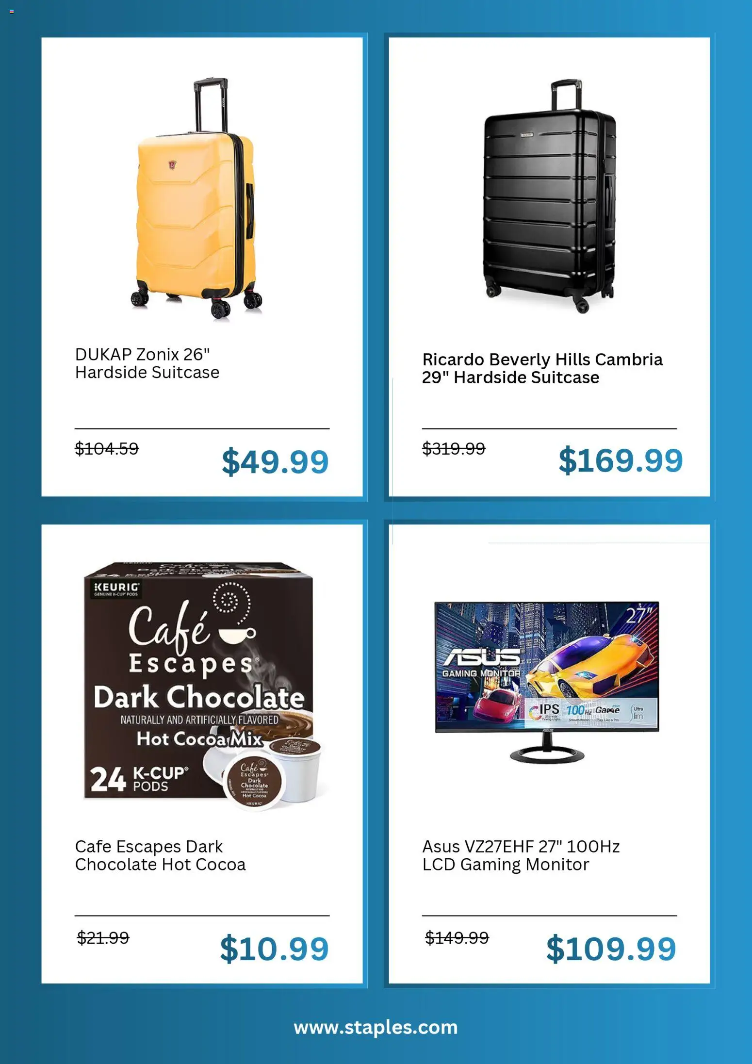 Staples Weekly Ad - valid from 11.01.2026 | Page: 3 | Products: Chocolate, Suitcase, Monitor, Game