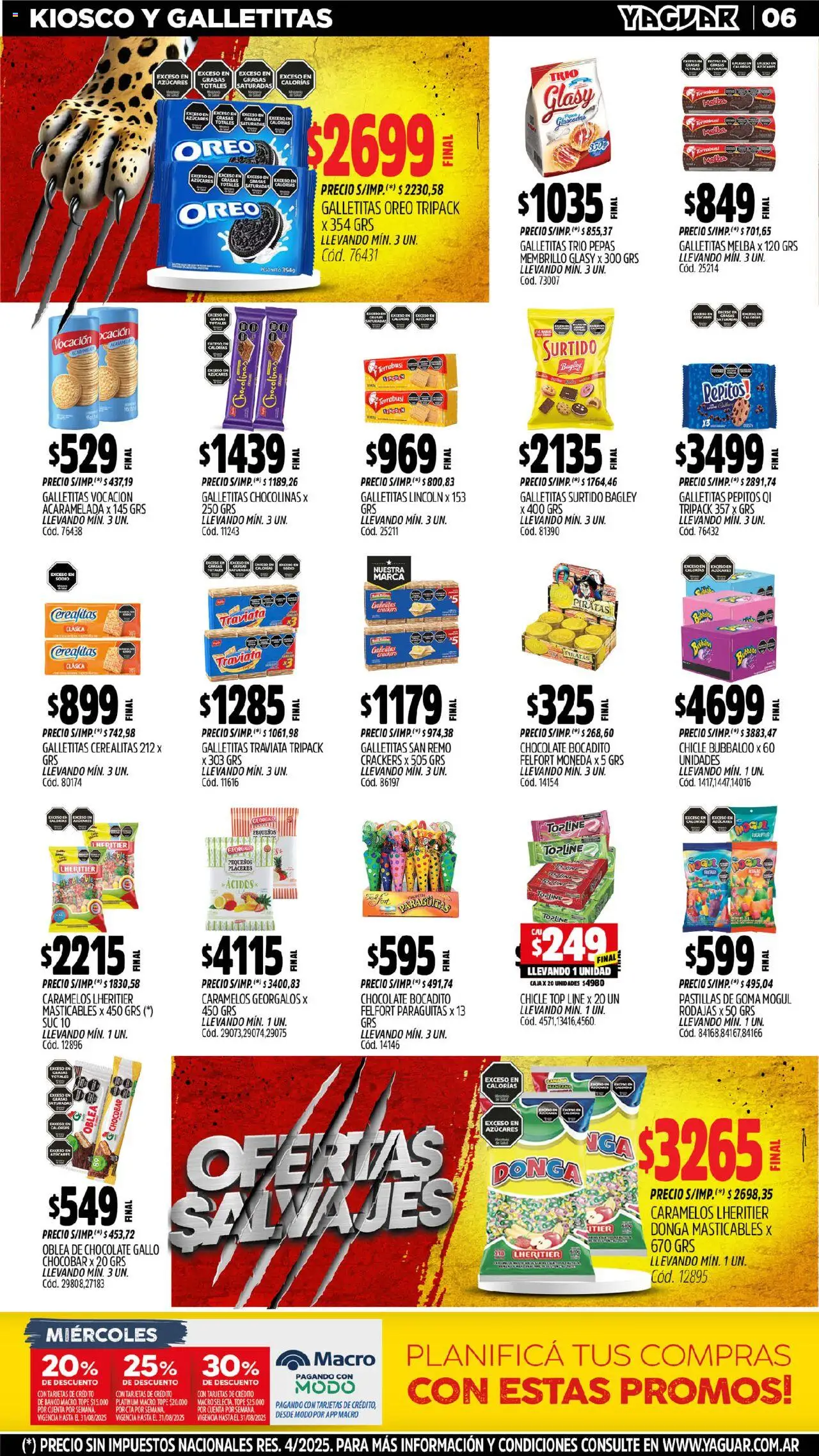 Yaguar - Chaco │ válido desde el 11.08.2025 | Página: 6 | Productos: Banco, Galletitas, Caja, Chicle