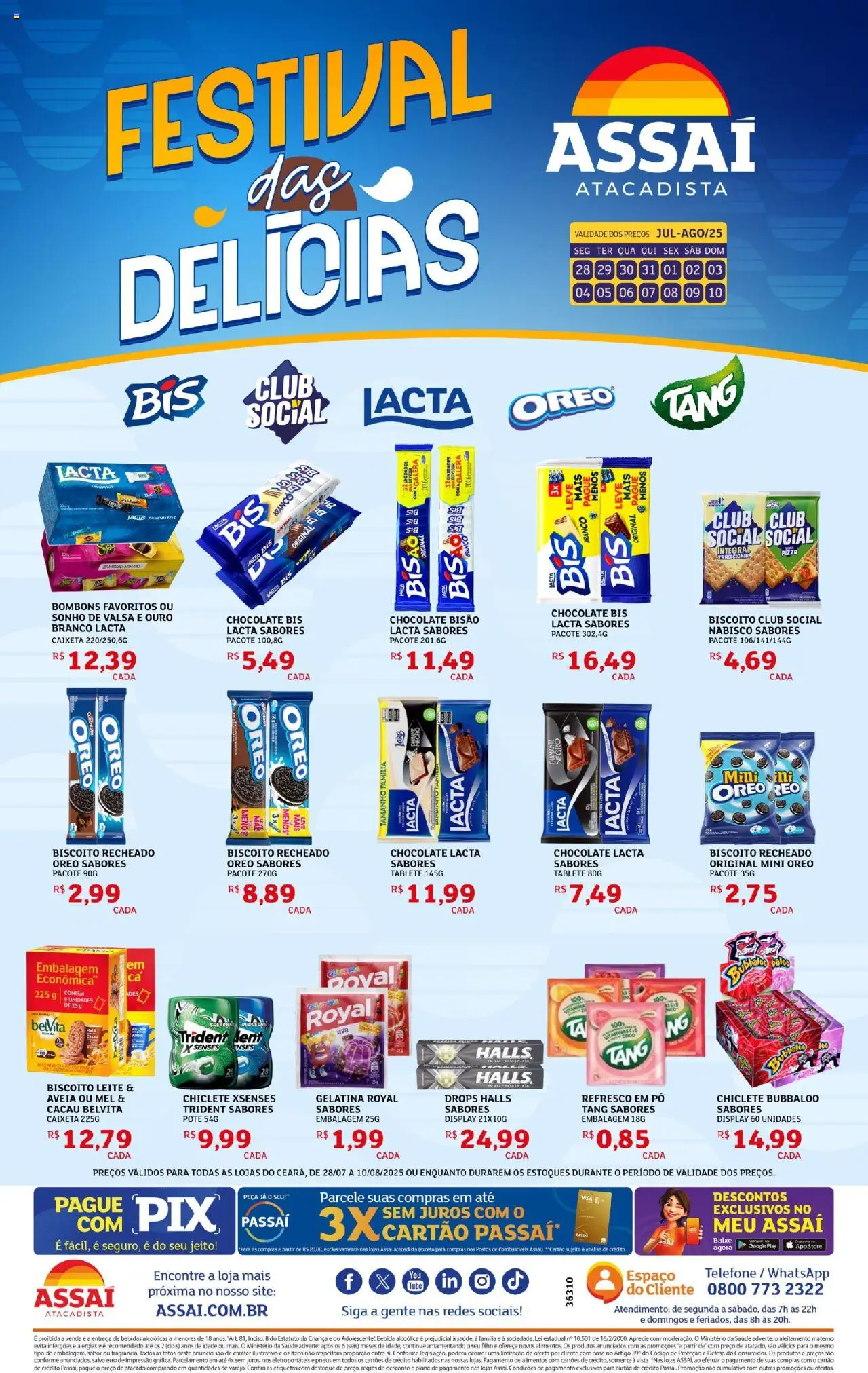 Assaí Atacadista Folheto - válido de 28.07.2025 | Página: 1 | Produtos: Biscoito, Telefone, Biscoito recheado, Gelatina