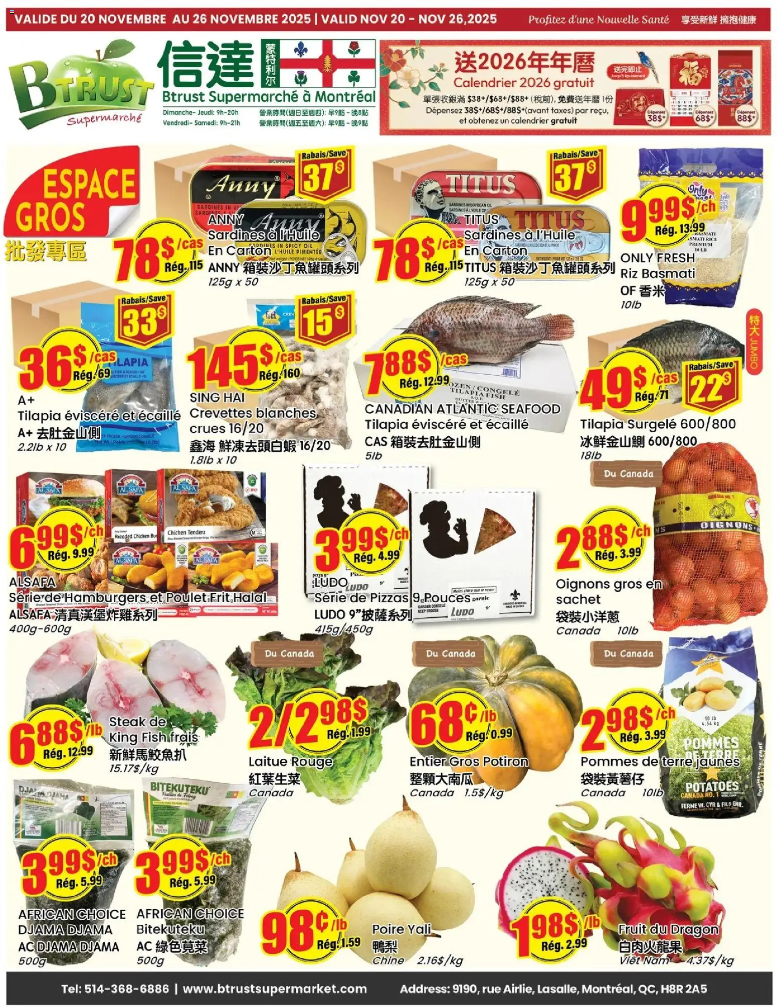 Btrust Supermarket flyer valid from 20.11.2025 | Page: 1 | Products: Rice, Fish, Oil, Chicken