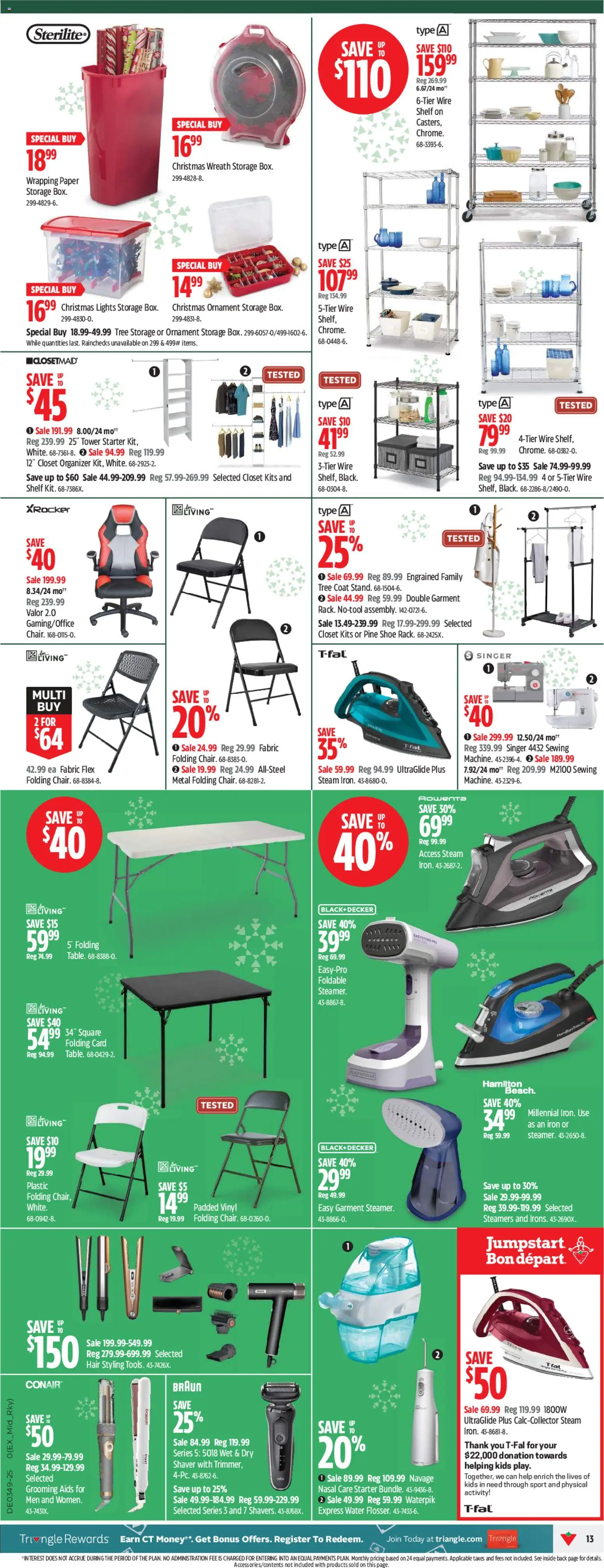 Canadian Tire flyer valid from 27.11.2025 | Page: 13 | Products: Iron, Shaver, Shelf, Chair