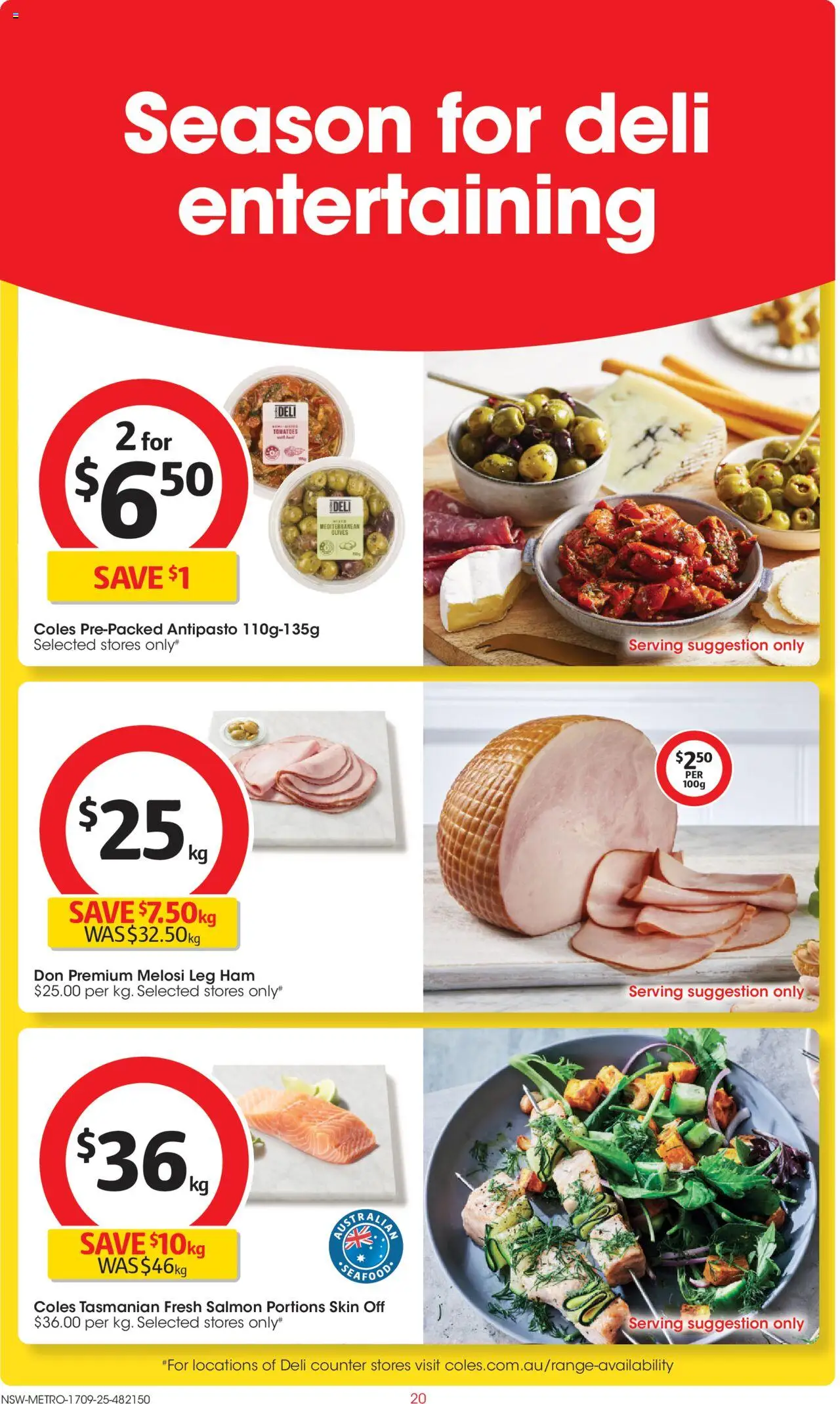 Coles catalogue - valid from 17.09.2025 | Page: 20 | Products: Ham, Tomatoes, Olives, Salmon