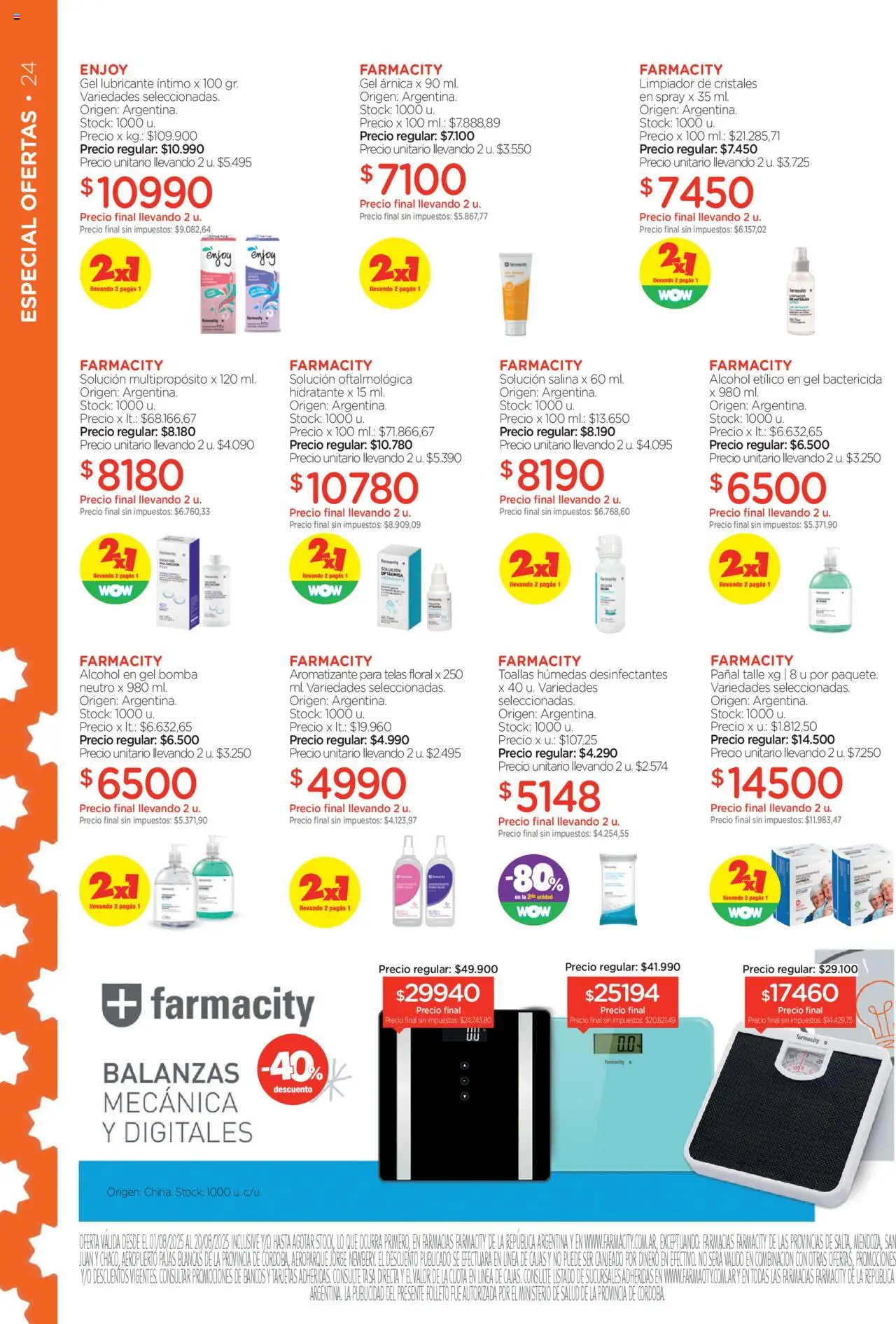 Farmacity catálogo │ válido desde el 01.08.2025 | Página: 24 | Productos: Alcohol en gel, Toallas, Té, Limpiador