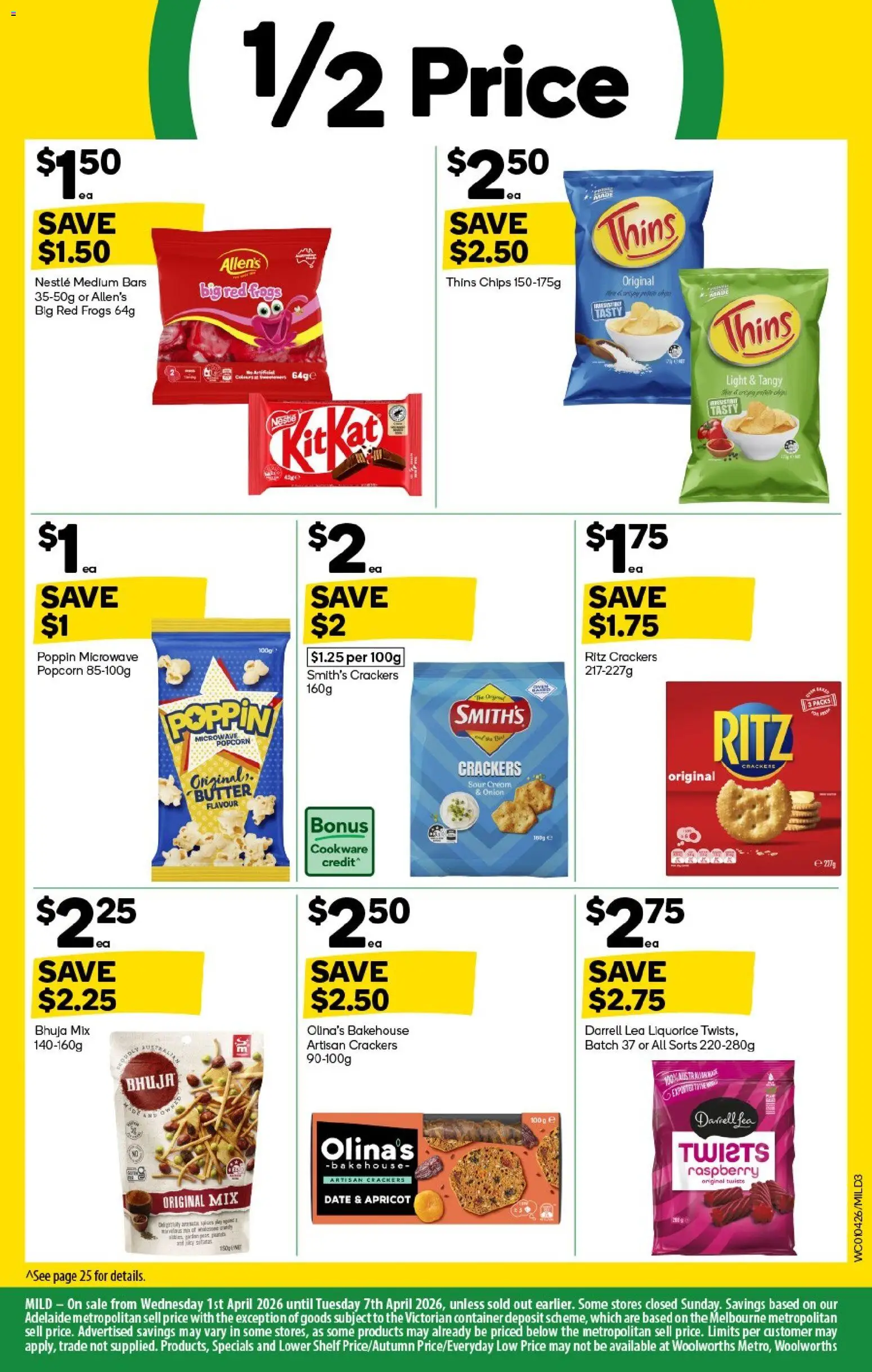 Woolworths catalogue - valid from 01.04.2026 | Page: 3 | Products: Shelf, Crackers, Popcorn, Raspberry