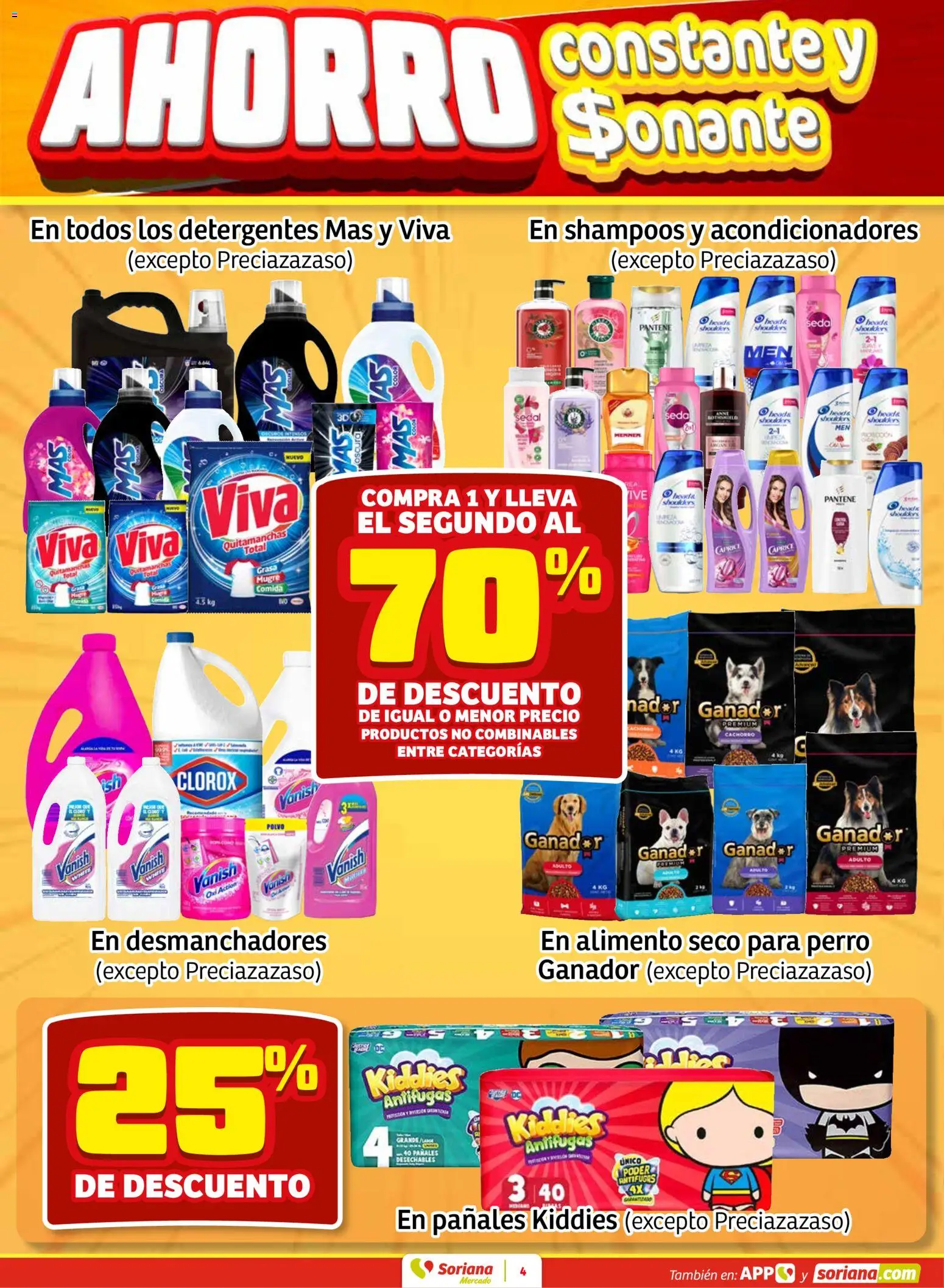 Nuevas ofertas de Soriana Fin de Semana Mercado: Ags, Nay, Jal, Qro, Col, Mich, Gto, Hgo, Tlax, Mor, Pue, Gro, Oax, Edo. de Mex, CDMX, Zac y SLP válidas en toda la República Mexicana desde el 19.03.2026. ¡Encuentra las mejores ofertas en Soriana Fin de Semana Mercado: Ags, Nay, Jal, Qro, Col, Mich, Gto, Hgo, Tlax, Mor, Pue, Gro, Oax, Edo. de Mex, CDMX, Zac y SLP! | Página: 4 | Productos: Quitamanchas, Pañales, Polvo